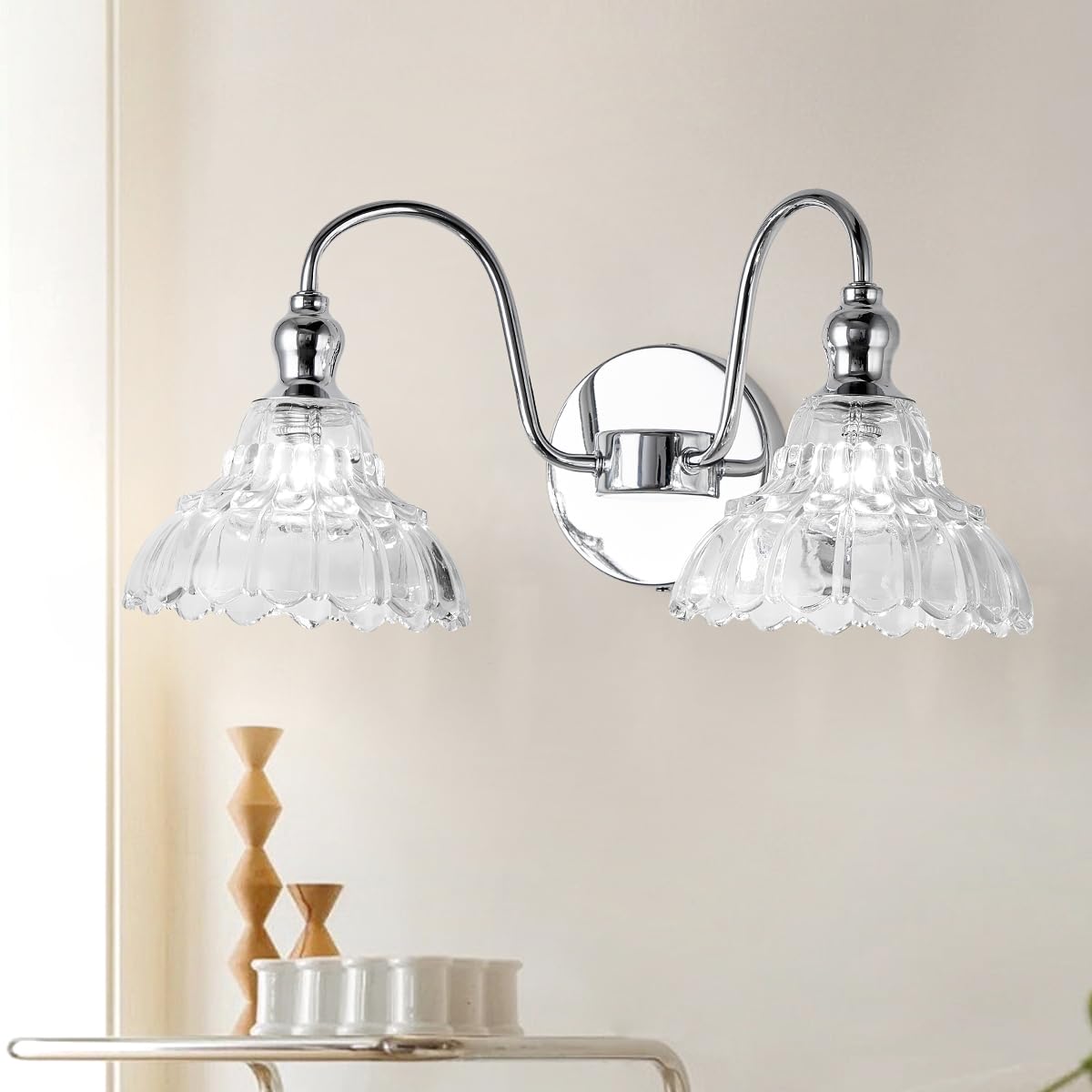 Tlolgt Chrome 2-Light Wall Sconces Bathroom Vanity Light Light Fixtures Modern Vanity Lighting Fixtures Wall Light For Bedroom Living Room Bathroom