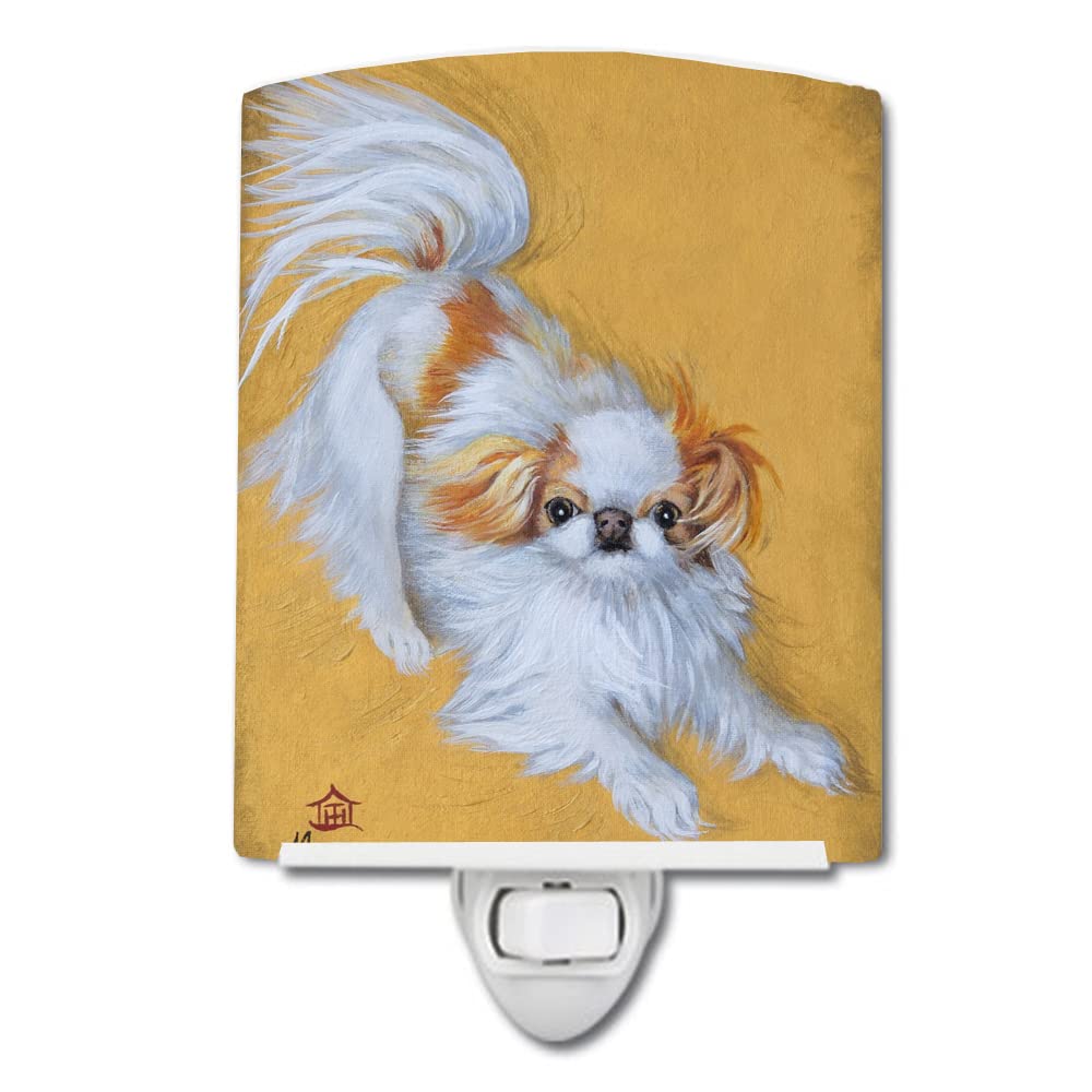 Carolines Treasures Ceramic Night Light, MH1033CNL, 6x4x3in, Japanese Chin Red White Play, UL-Certified for Bedroom, Bathroom, Kitchen