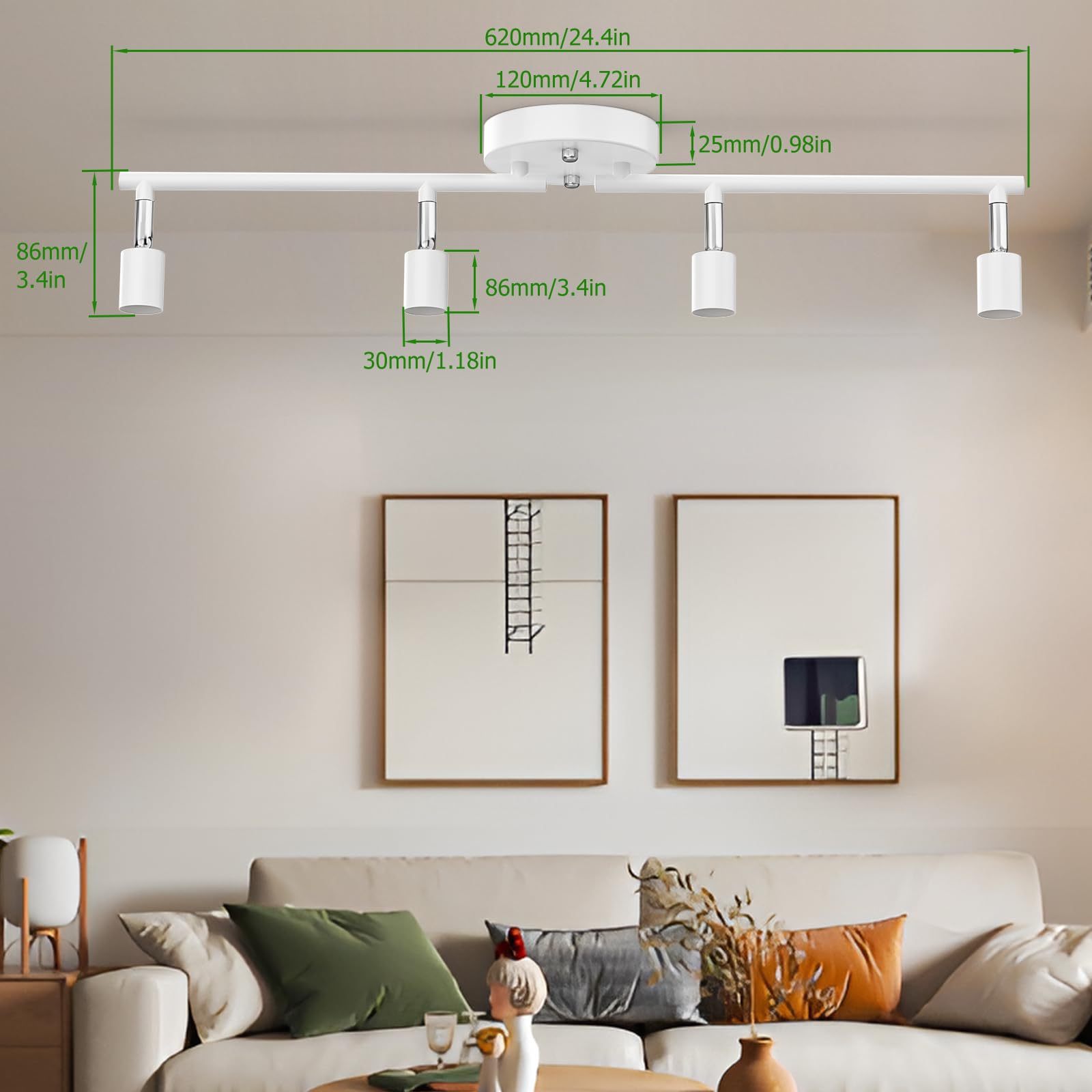Aiboo Track Lighting Kit, Modern White Ceiling Spot Lighting With Flexibly Rotatable Light Heads, 4 Track Lights For Room/Hallwa