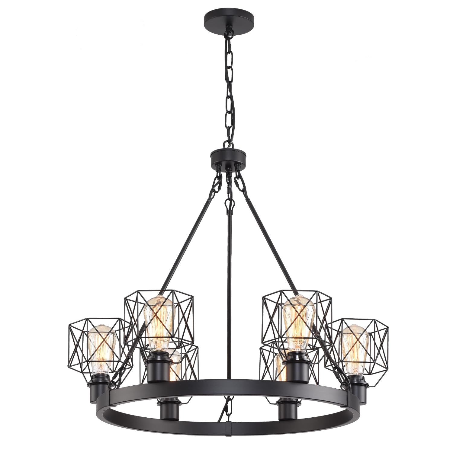 KENMI Wagon Wheel Chandelier Modern Farmhouse Pendant Light,Black Farmhouse Chandelier, 6-Light Wagon Wheel Chandelier with Adju
