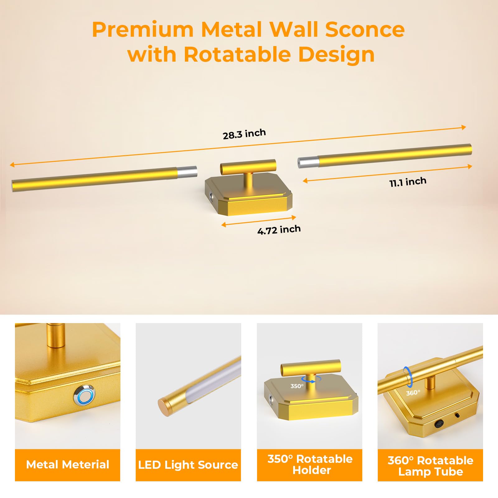 GvvooHome Battery Operated Wall Sconces, 2 Pack, 3000-6500K Dimmable, Remote Control, Gold Metal, Model HCP042