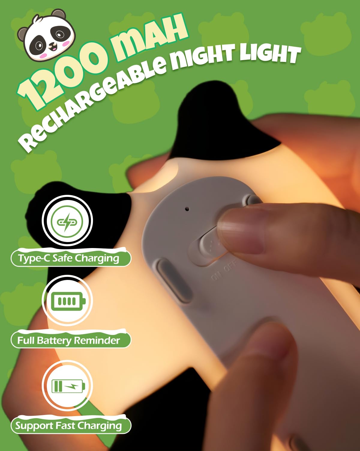 Cute Panda Night Light  Animal Lamp  Food Grade Silicone  Rechargeable  3 Level Dimmable  Squishy Nursery Nightlight For Desk Decor  Funny Gifts Stuff For Boys Girls Baby  White Elephant Gifts