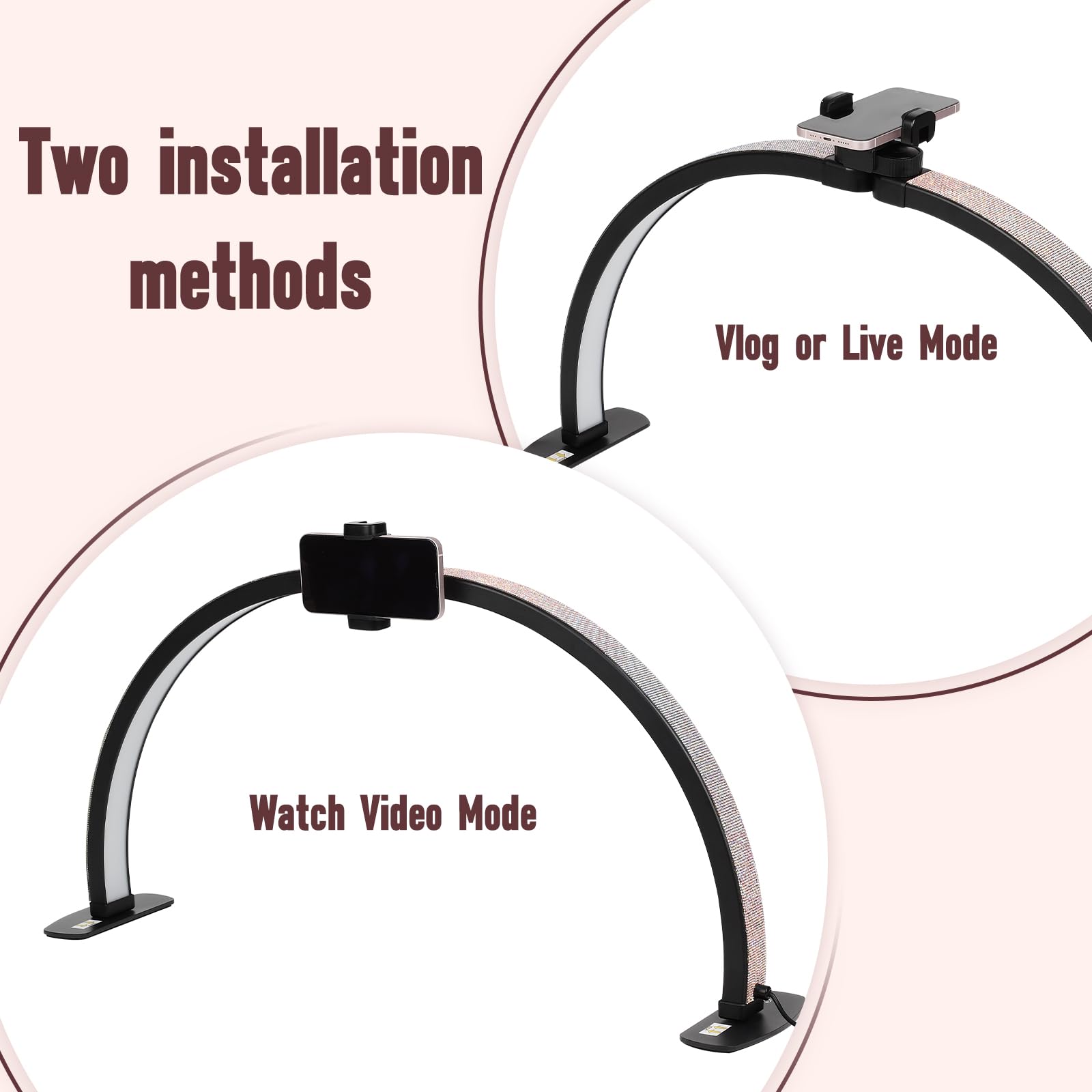 Half Moon Light For Nail Desk With Phone Holder, 28In Folding Half-Moon Lamp With Shinning Diamond, Led Light For Manicure, Eyel