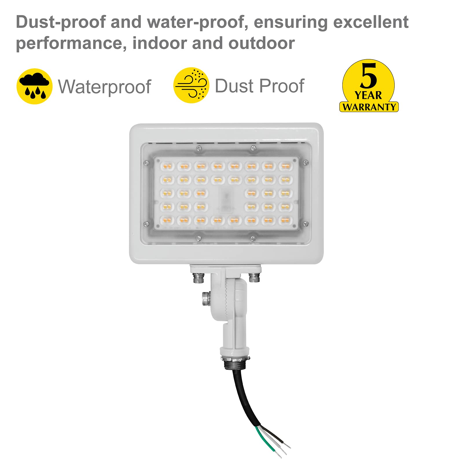 Nuwatt 15W Led Flood Light, 3Cct 3000K/4000K/5000K Selectable, Ip65 Waterproof Lighting, 1/2" Adjustable Knuckle Mount, 2100 Lumens, 120-277V, Outdoor Security Floodlight For Yard, White, Ul