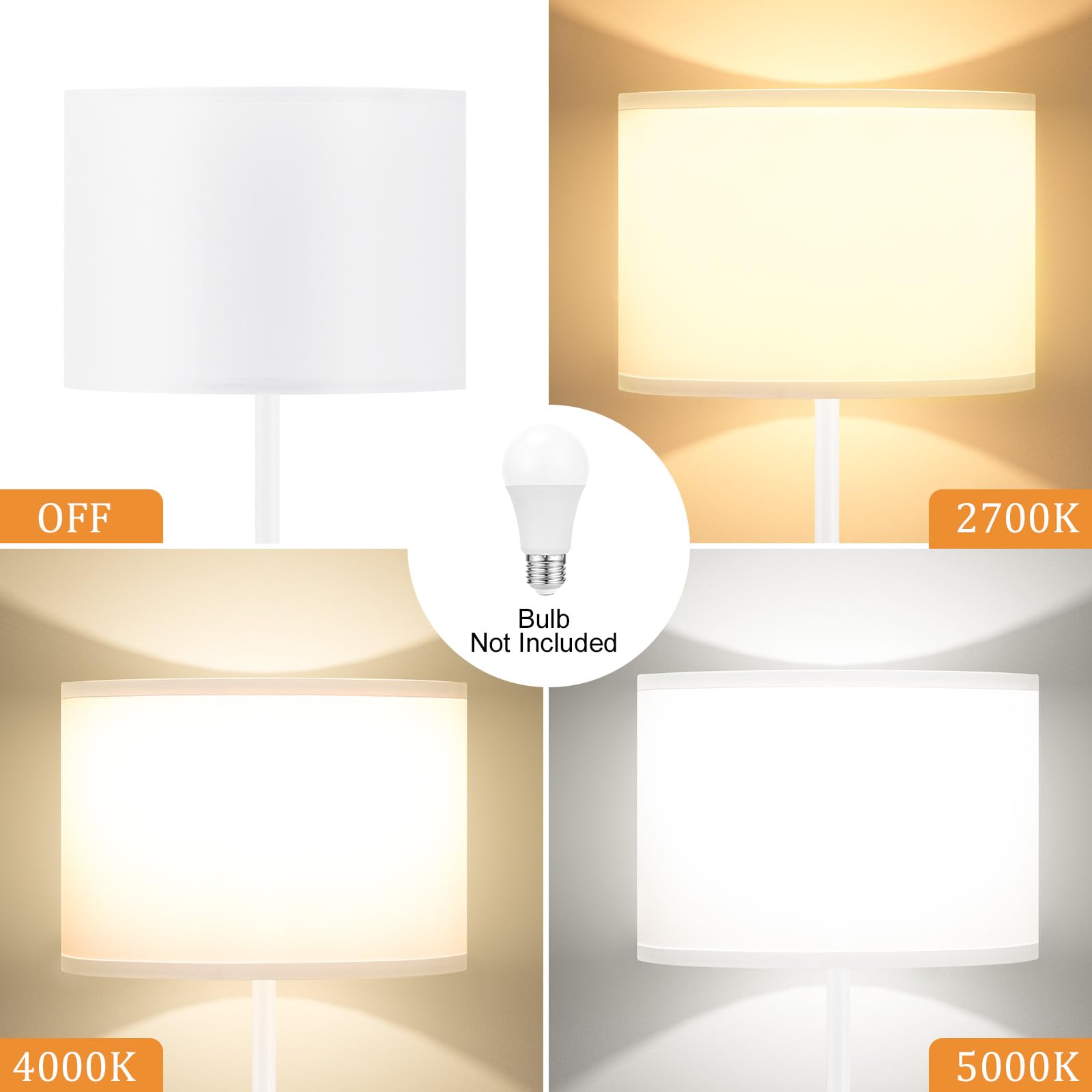Ambimall 60'' Modern Floor Lamp With Shade, Tall Lamps For Living Room, Bedroom, Office, Dining Room, White Shade With White Pol