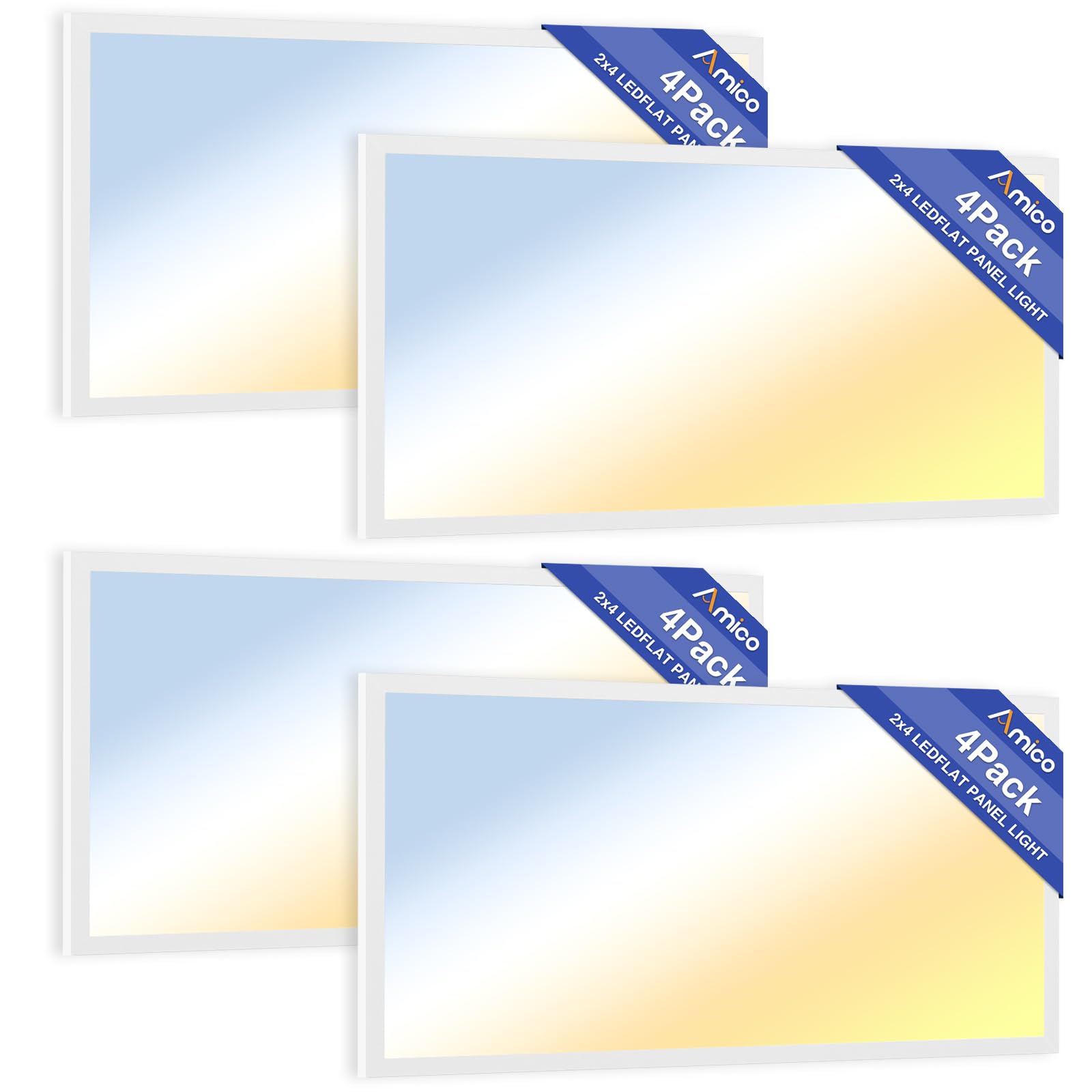 Amico 4 Pack 2x4 LED Flat Panel Light Fixture  72W  9000LM  3500K/4000K/5000K/5700K/6500K 5CCT Selectable Drop Ceiling Office Lights  0-10V Dimmable  LED Drop Ceiling Light Fixtures  ETL/DLC