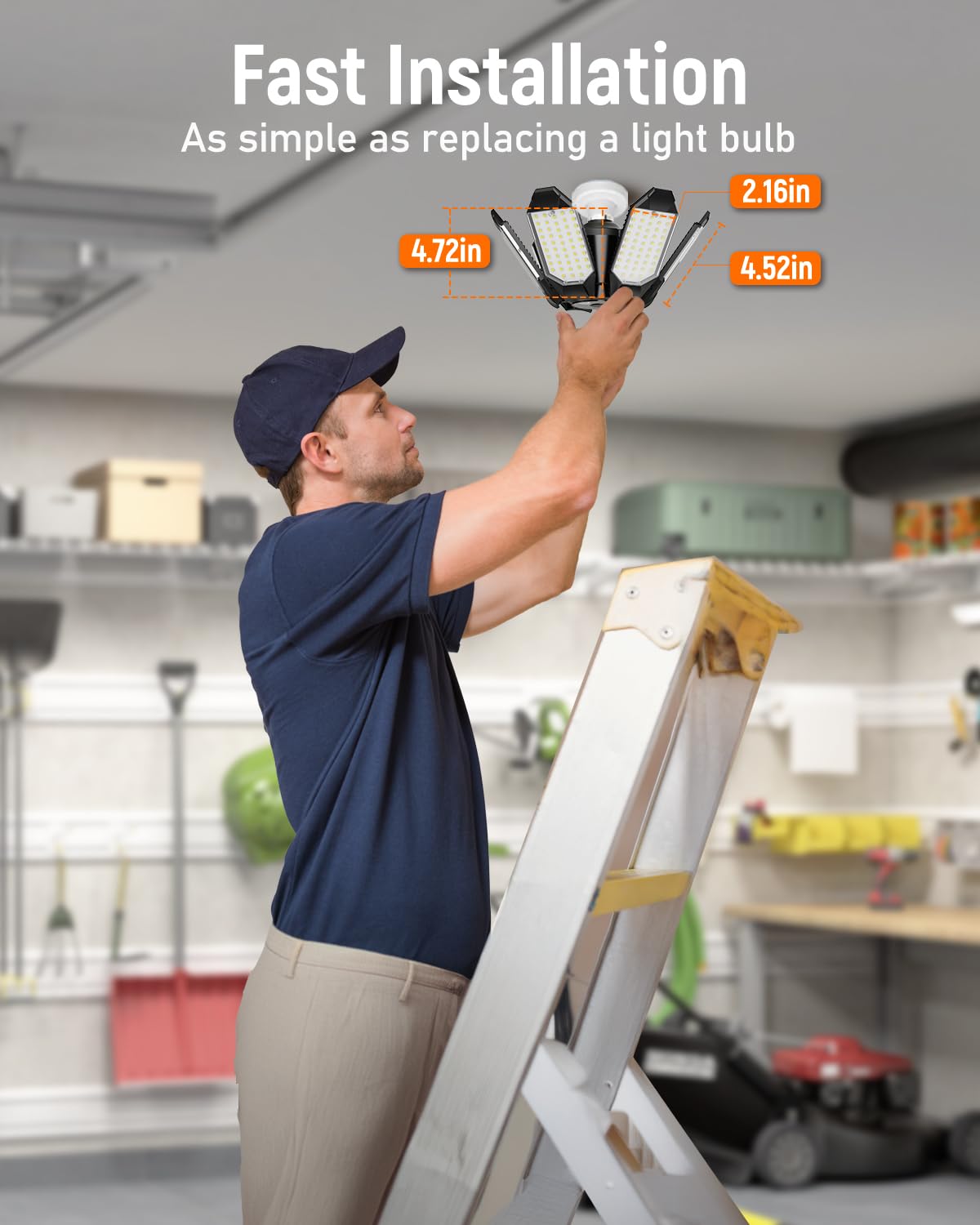 Adiding Led Garage Ceiling Light - 6 Pack Adjustable 60000Lm Bright Led Basement Light 6 Deformable Panels 6500K Shop Lights Scr