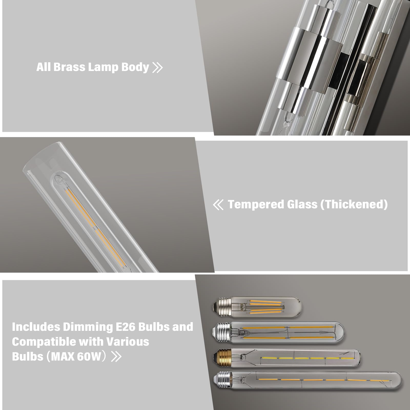 YUEXPAND Nickel Wall Sconces Set of Two, Brass 22.8" Lighting with Clear Glass Shade for Bathroom, Living Room, Bedroom, Hallway