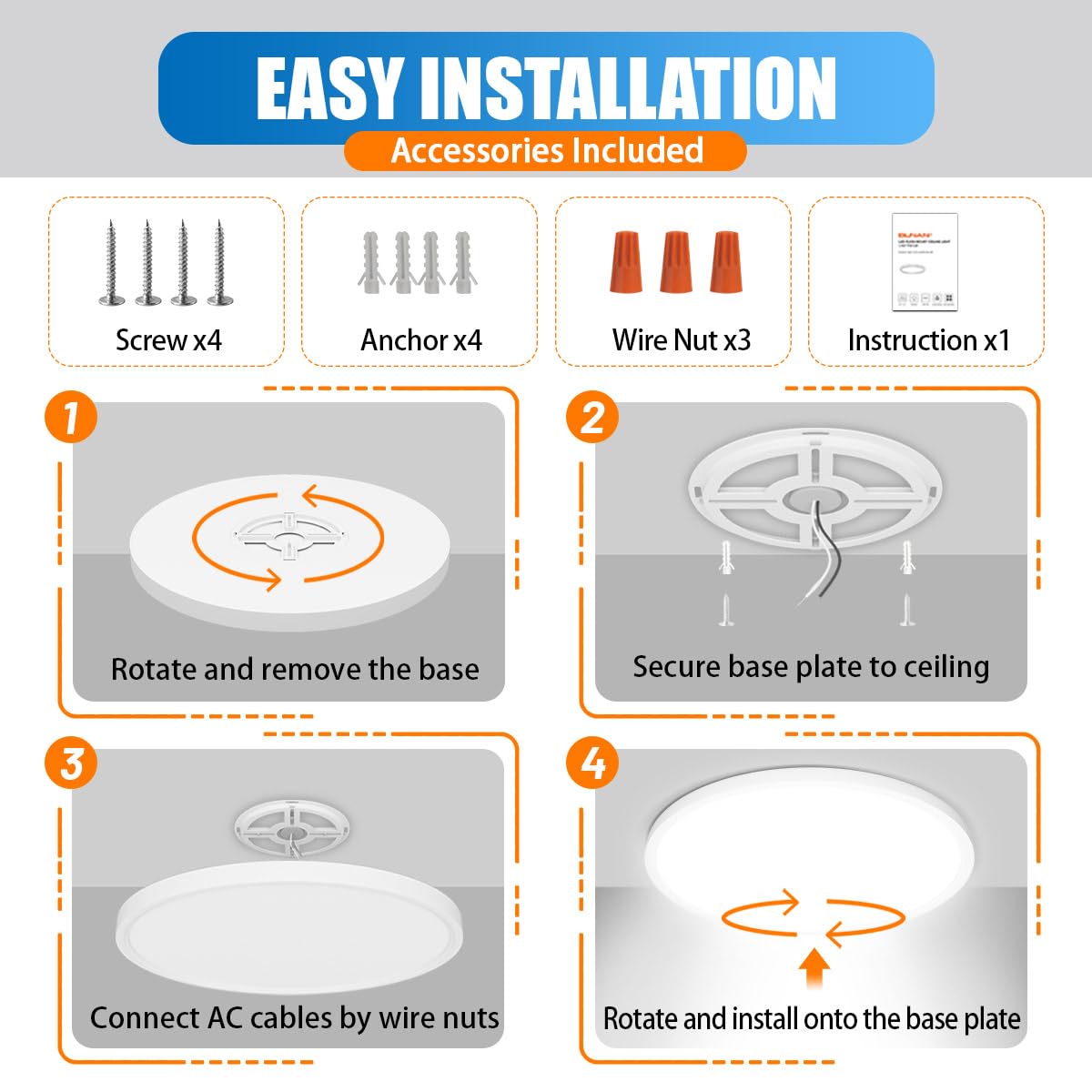 Allsmartlife Led Flush Mount Ceiling Light 2-Pack, 18 Inch 36W 4650Lm Dimmable Led Ceiling Light, 3000K/4000K/6500K, Round Led L