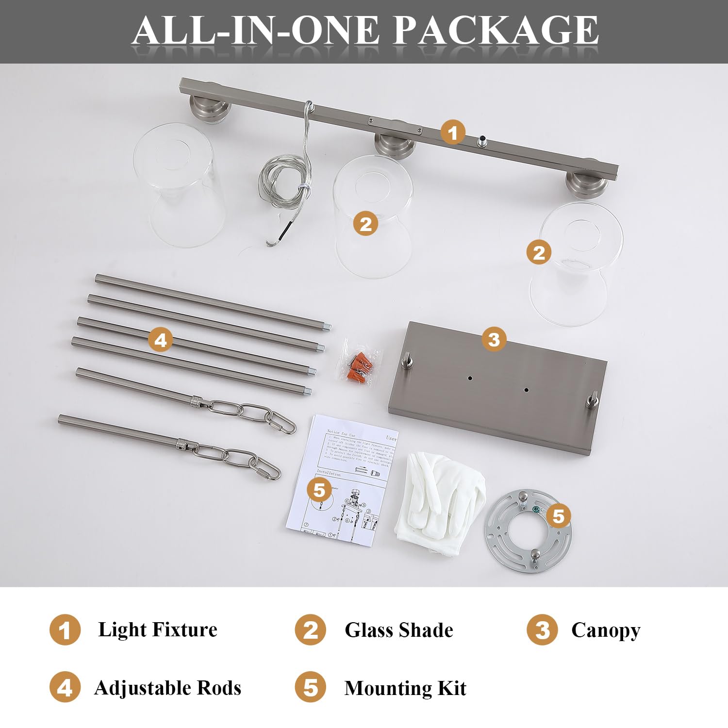 Mecgirn Island Light For Kitchen  Brushed Nickel Dining Room Light Fixture Over Table  3-Light Linear Chandelier Pendant Lighting For Dining Table Kitchen Island Living Room