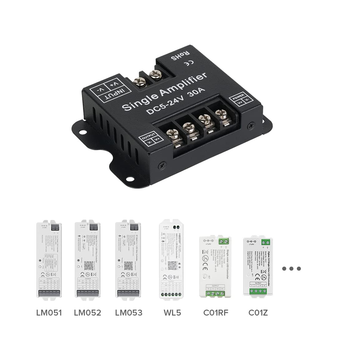 BTF-LIGHTING 1 Channel LED Strip Signal Amplifier Controller, Model 30A, Aluminum, Compatible with DC5V DC12V DC24V