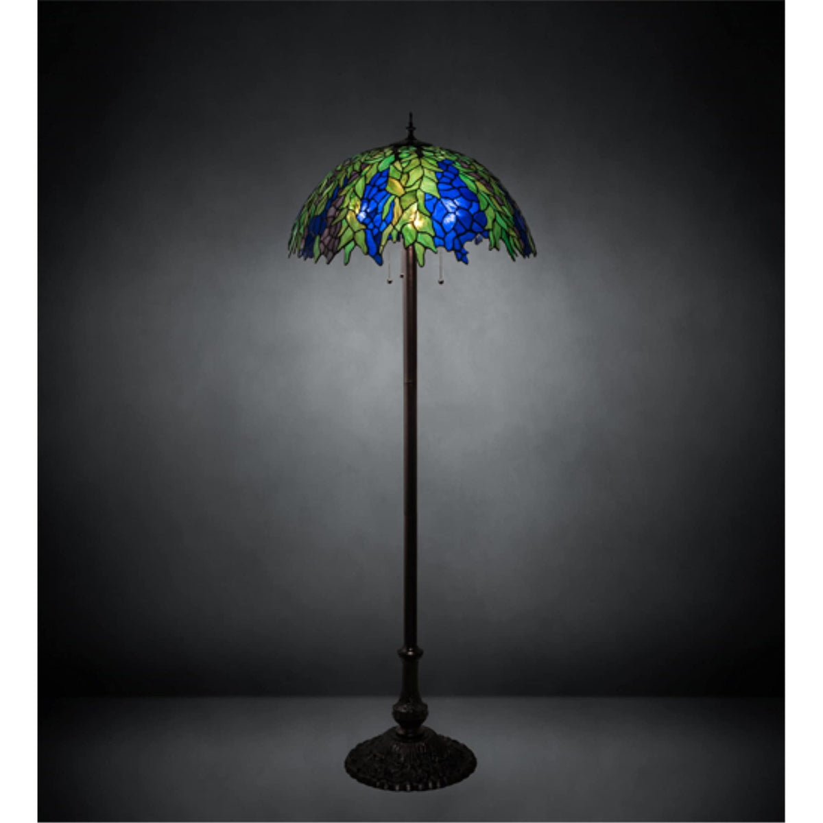 Meyda Tiffany Three Light Floor Lamp, Mahogany Bronze, Honey Locust Collection, 22&quot;