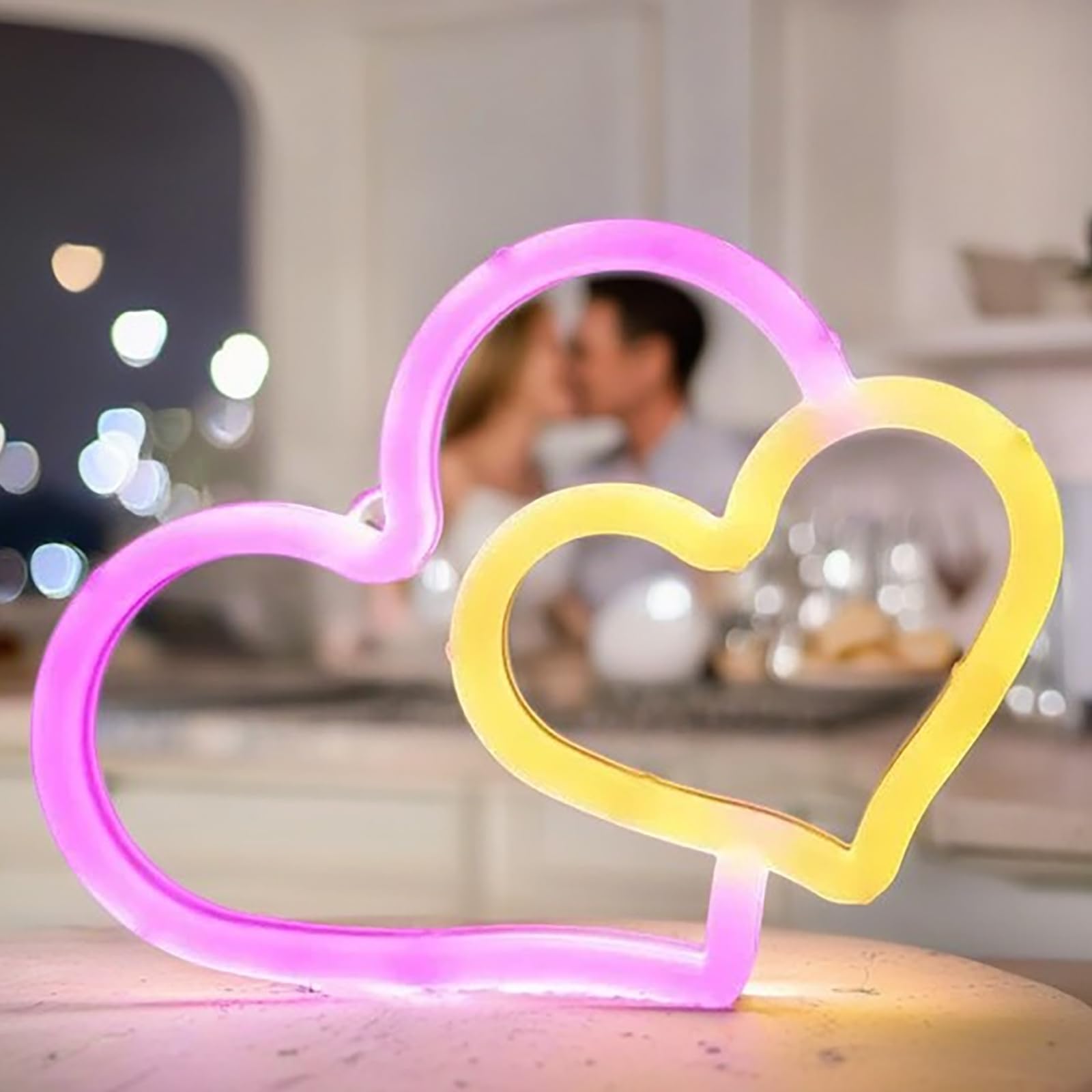 BRIGHTDECK Heart Neon Sign, LED Wall Décor, Battery Operated/USB Powered, 5x5 inches, Pink/Warm White, Model 001