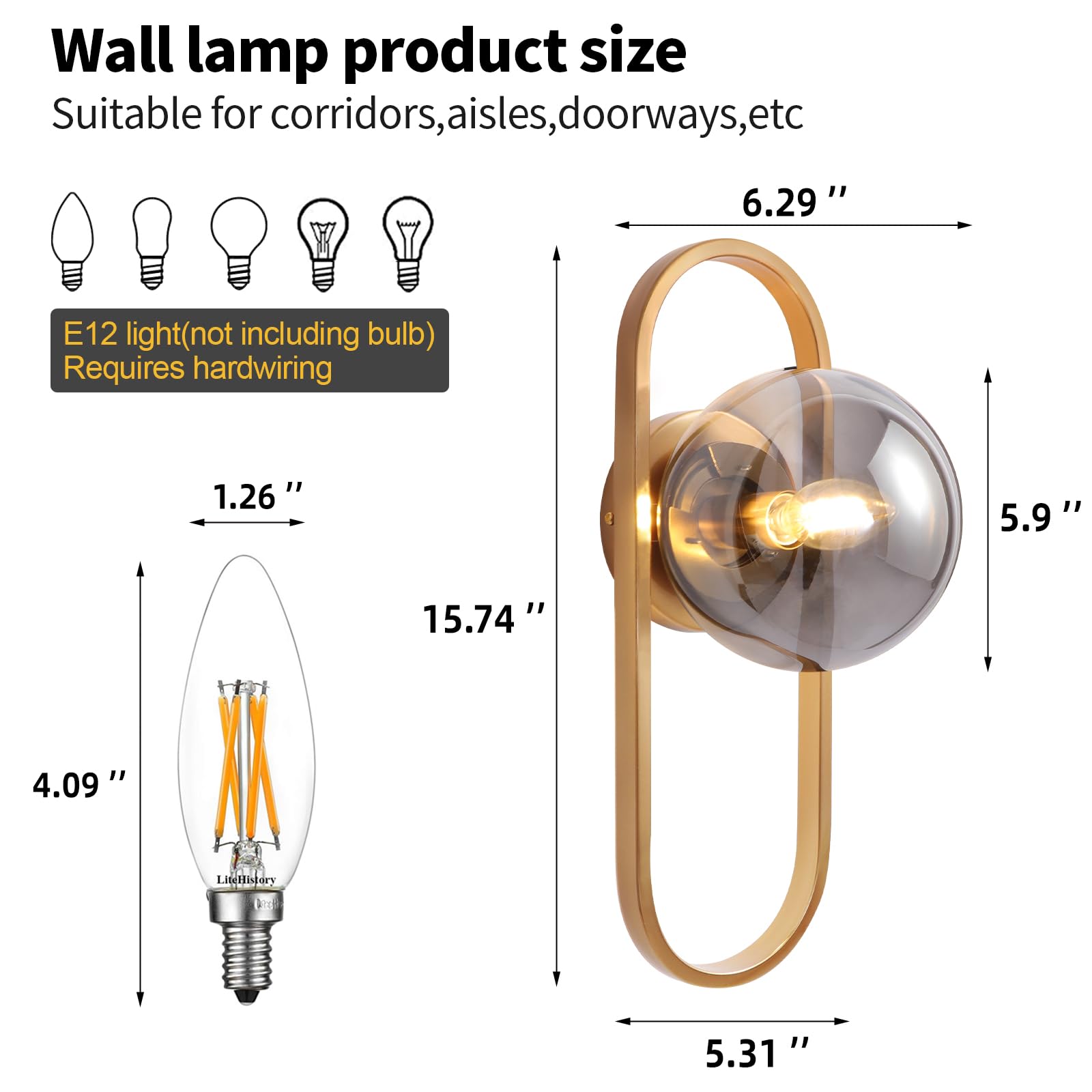 Wall Sconces Set Of Two Gold Wall Lamp Sconces Wall Lighting With Grey Globe Glass Shade Wall Lights Sconces Wall Decor Set Of 2 Wall Lights For Living Room Wall Lamps For Bedrooms Set Of 2
