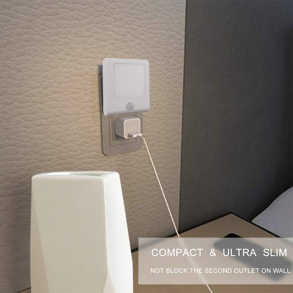 VINTAR Motion Sensor LED Night Light, Dimmable, Auto Dusk to Dawn, 3 Pack, Warm White