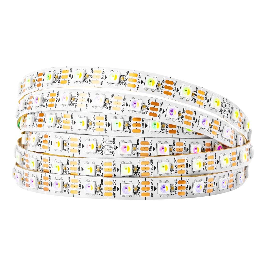 BTF-LIGHTING RGBW LED Strip, SK6812, 16.4ft, 300 LEDs, Individually Addressable, White PCB, IP30, RGB+Cool White