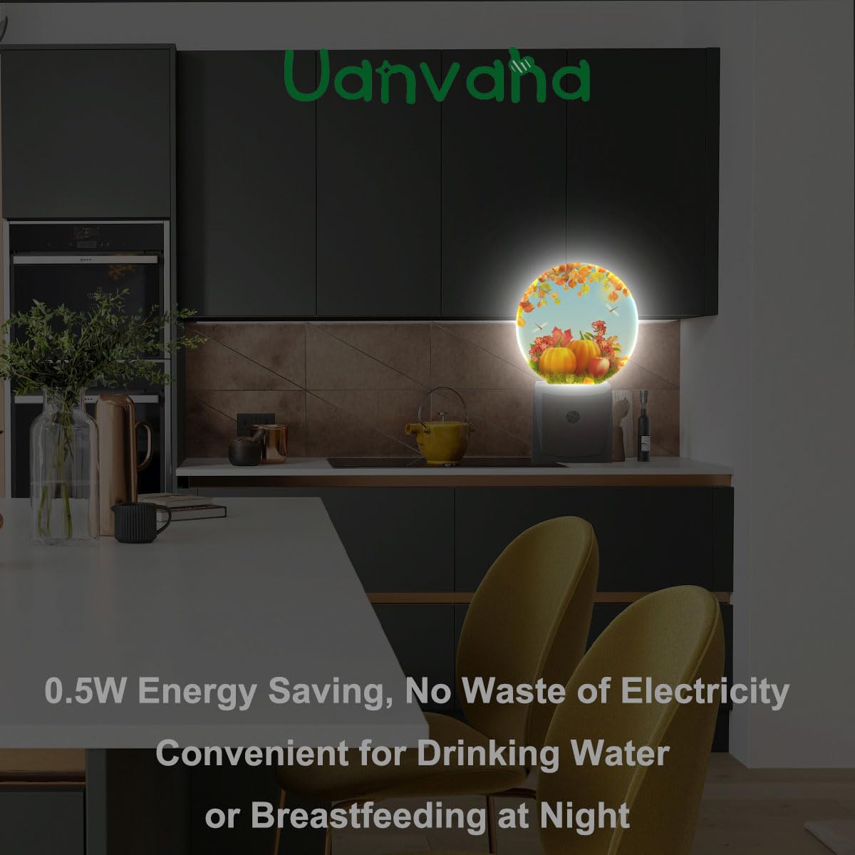 Uanvaha Plug-in Night Light, Auto On/Off, 1.6inD x 3inW x 4.8inH, Multi-colored, Model LEDLAMP3001