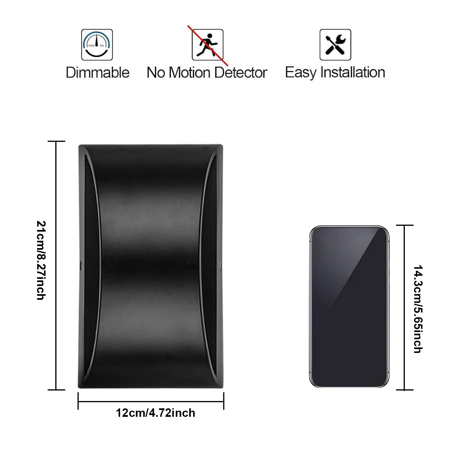 Lightess LED Wall Sconce - Indoor Dimmable 12W Lighting for Hallway, 7.87inx4.72inx3.93in, Black-Warm White