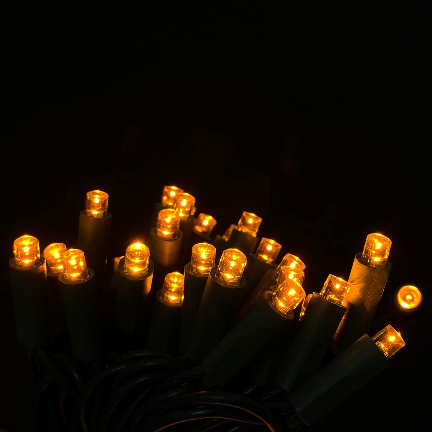 Everfit Lighting 50 Count Mini LED Christmas Lights, 5mm Wide Angle, 17 Feet Green Wire, Orange/Amber