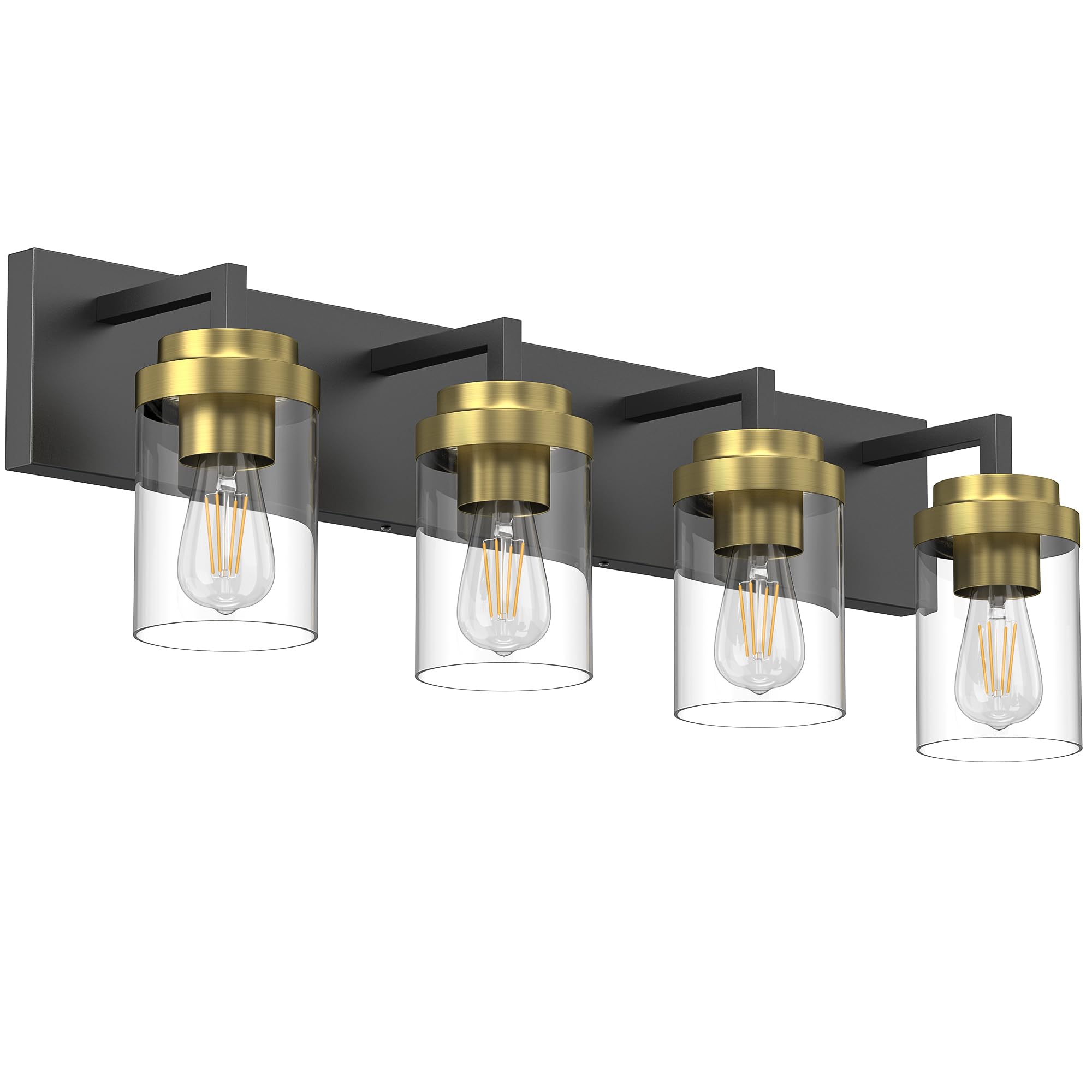 Espird Bathroom Lighting Fixtures, 4-Light Bathroom Vanity Lights Over Mirror, Black And Gold Vanity Light With Glass Shade, Mod