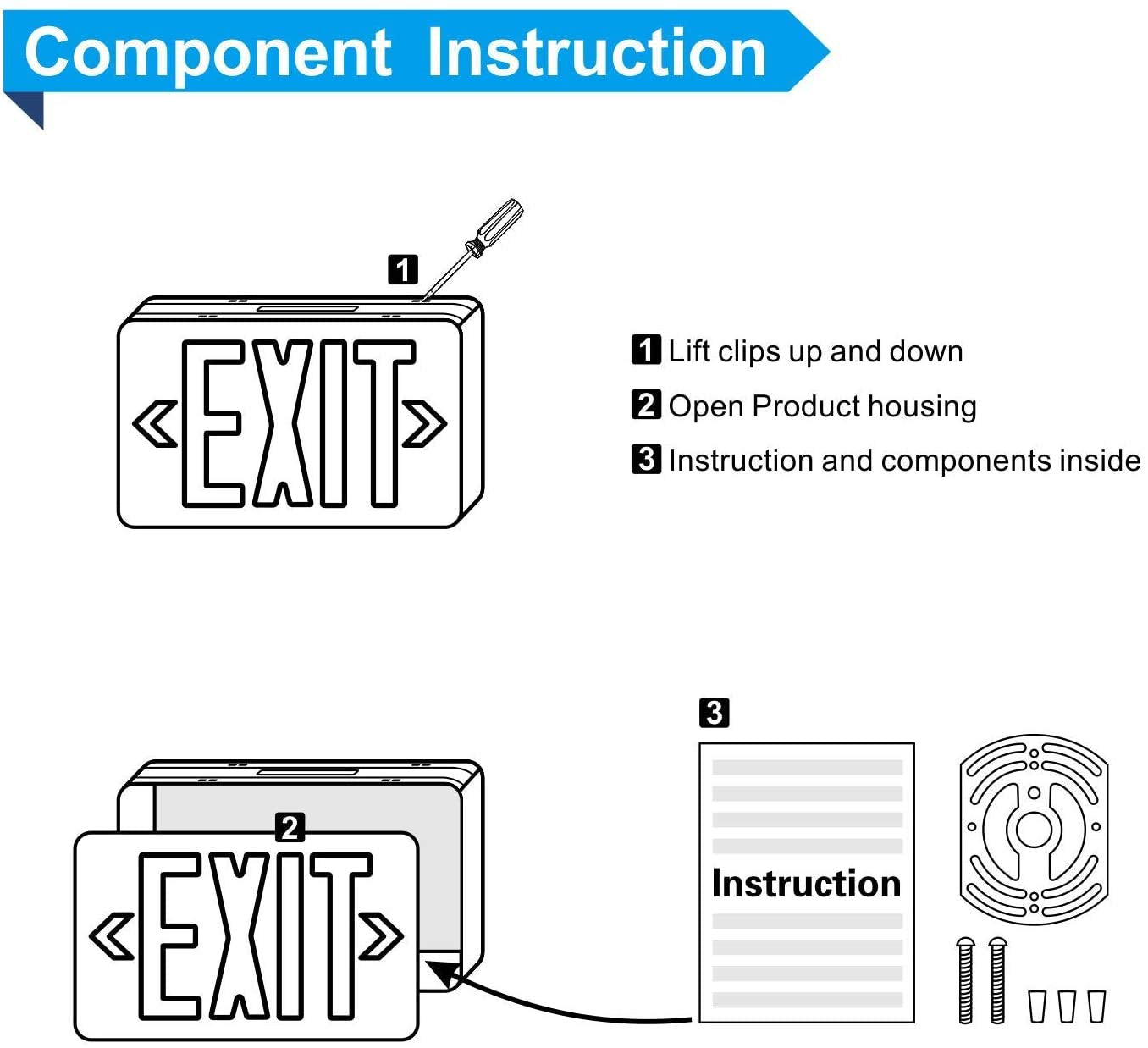 Exitlux 1 Pack Red Led Exit Sign With Emergency Lights & Battery Backup - Double Face - 120-277Vac Fire Exit Signs Lighting