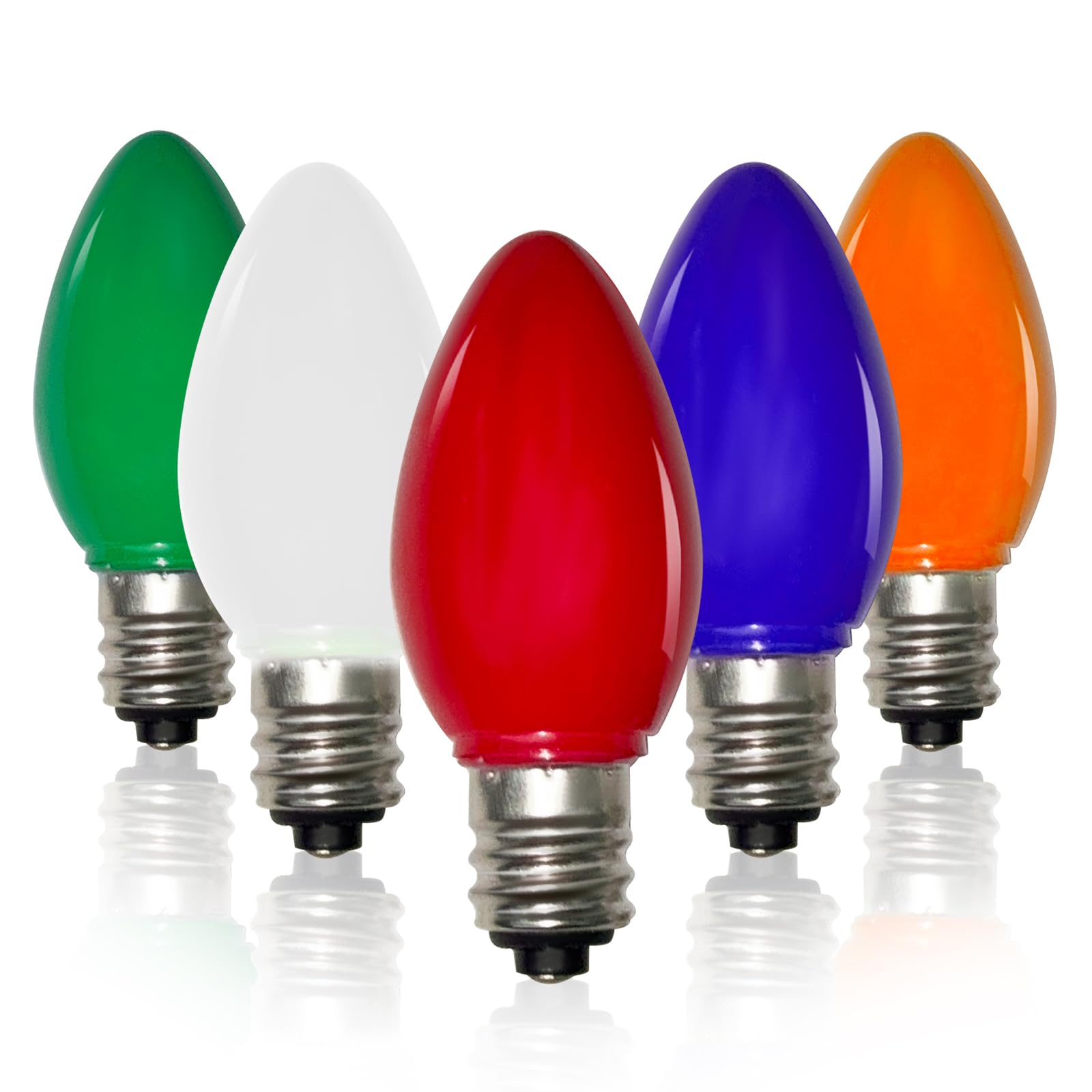 5 Pack C7 LED Christmas Light Bulbs  0.6W Energy Saving E12 Candelabra Base Night Light Bulb  Shatterproof C7 LED Multicolor Replacement Lights Bulbs for Outdoor String Lights  Chandelier  Candles