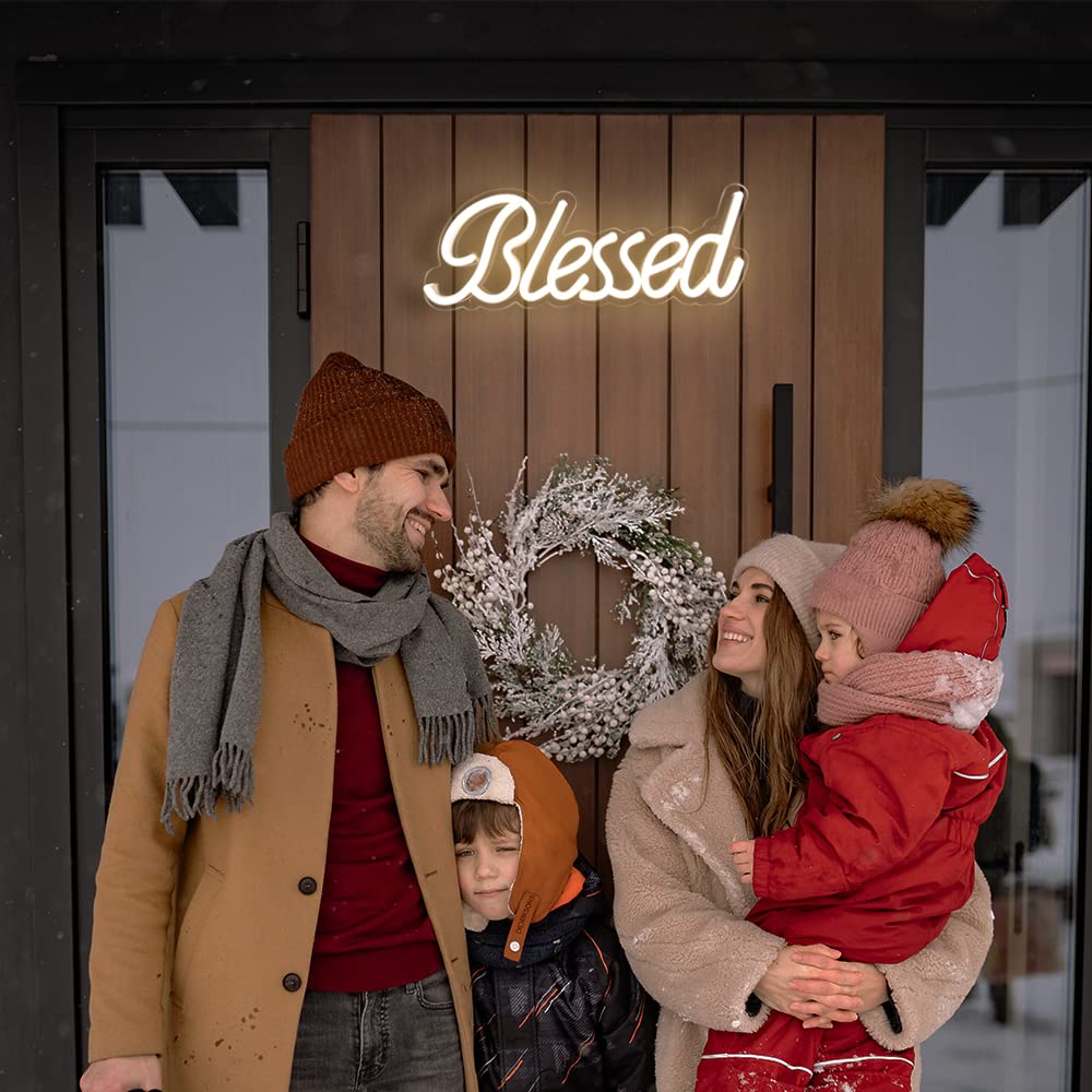 Divatla Blessed Neon Sign - Led Wall Decor, Dimmable, Usb Powered, 17X7, Warm White, Acrylic For Bedroom And Office