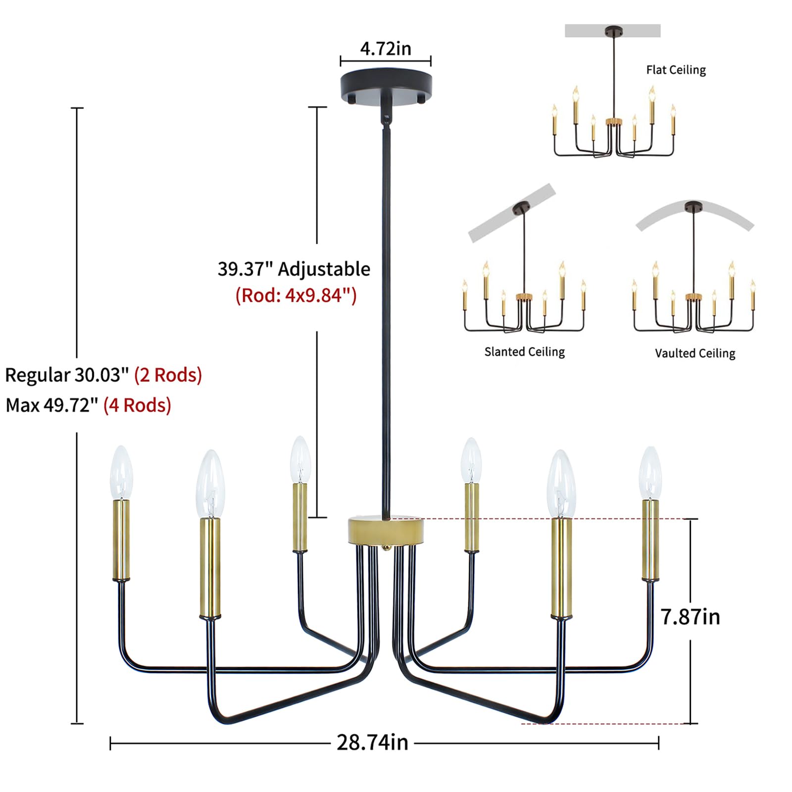 Rviezza 6-Light Modern Black and Gold Chandelier - Metal Dining Room Light Fixture for Living Room, Kitchen, Foyer, Entryway, Bedroom