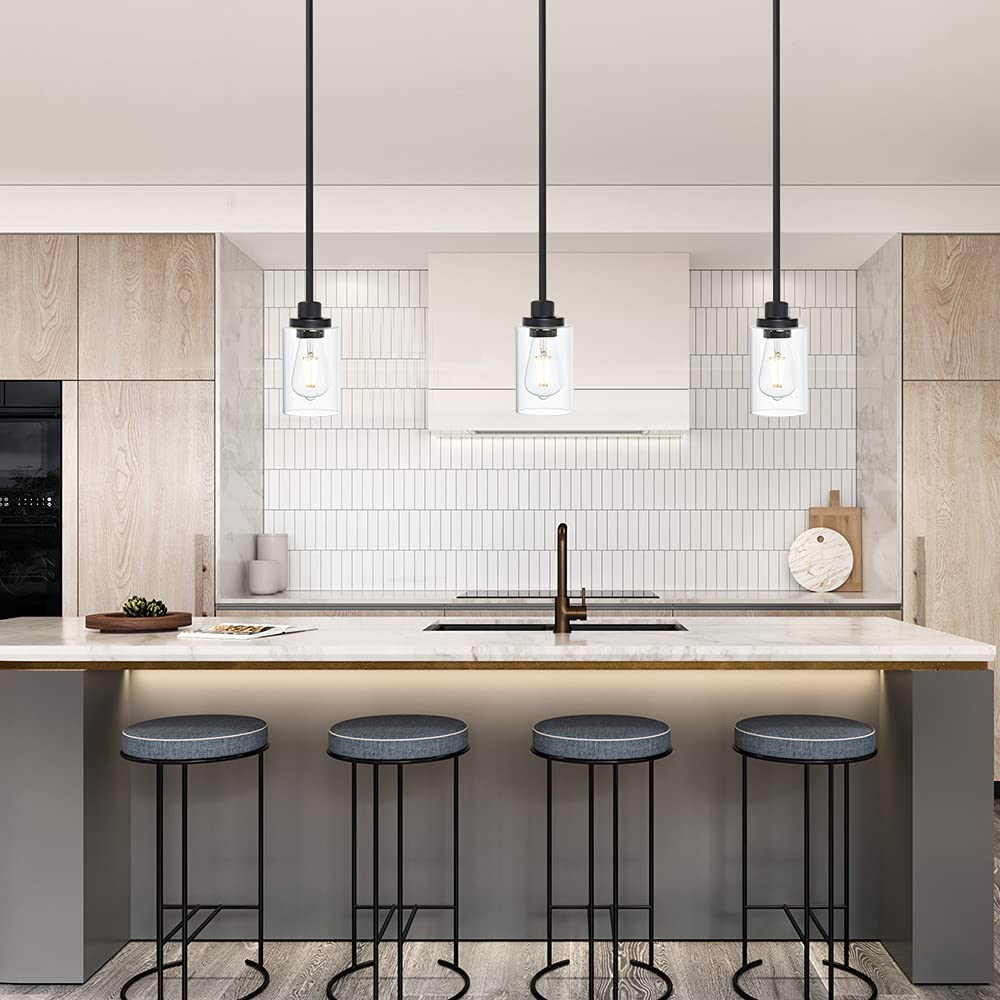 TODOLUZ 6-Lights Kitchen Island Light Fixture, Black, Clear Glass Shades, Model 732688371454, Farmhouse Style