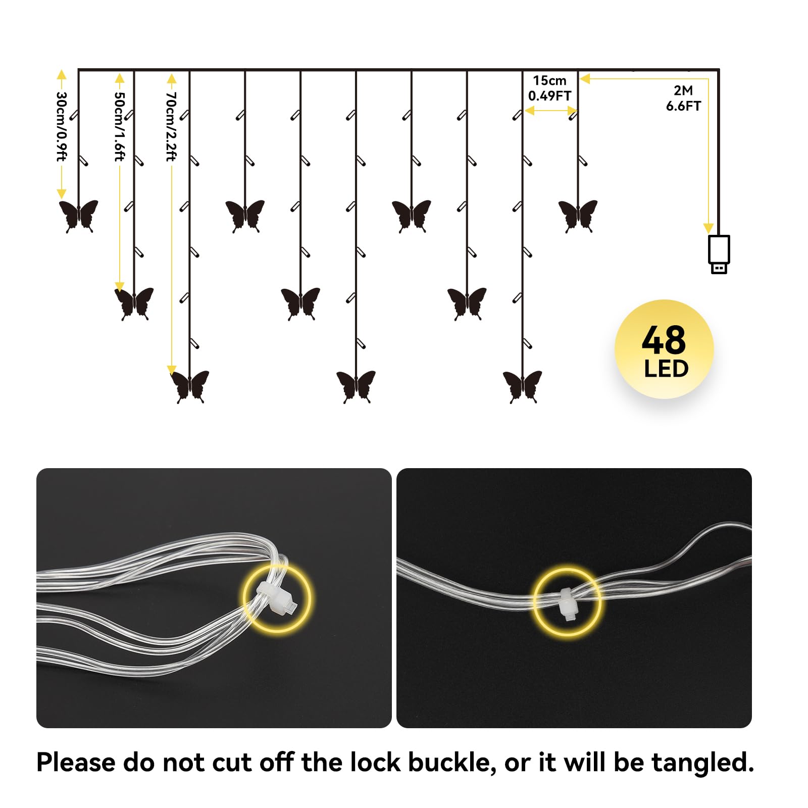 Dailyart Butterfly String Lights, 48 Led 10.9Ft Butterfly Curtain Lights 8 Modes Usb Power With Remote Control Butterfly Decorations For Bedroom, Room, Wall, Party, Ceiling, Wedding, Christmas