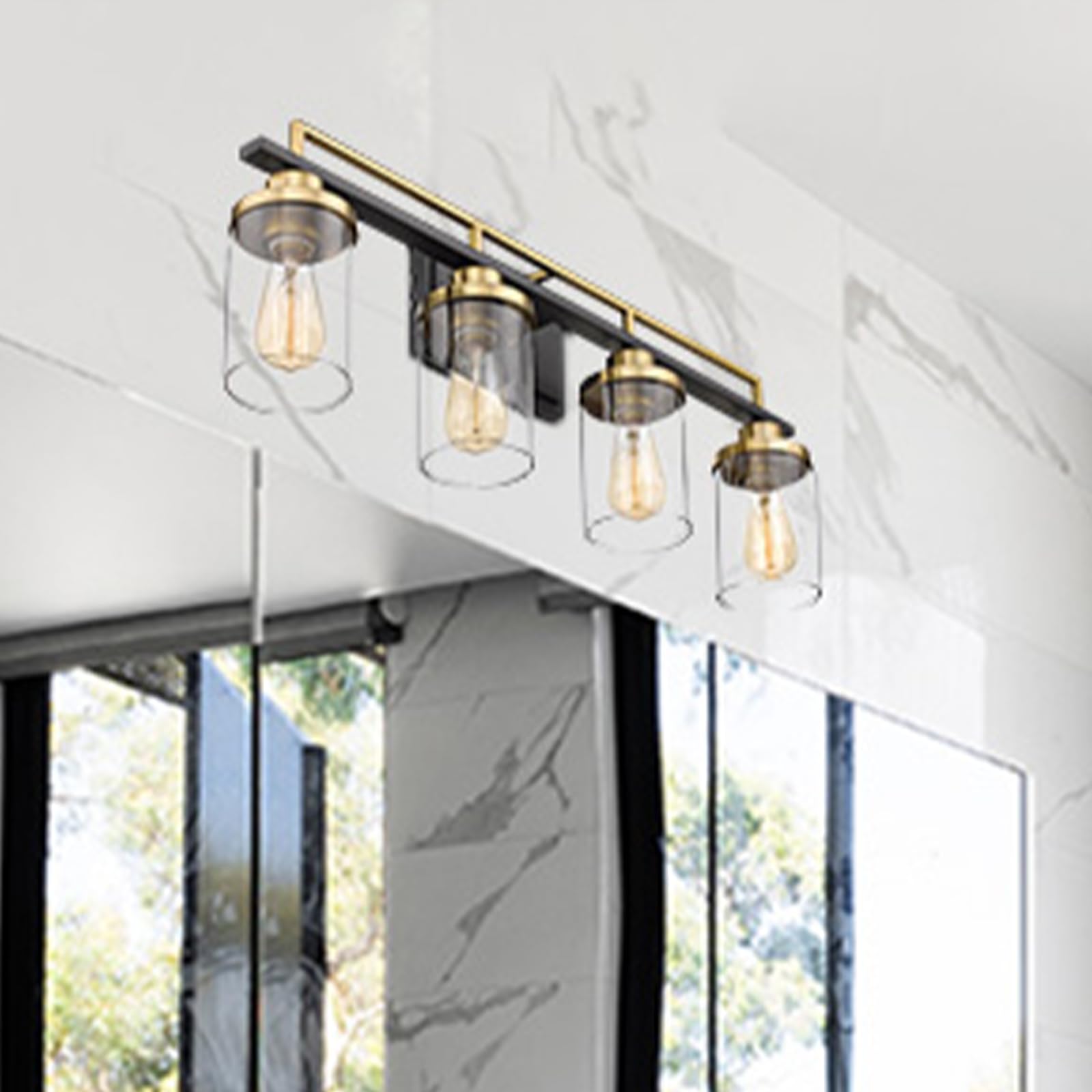Emliviar 4-Light Bathroom Vanity Light - Black & Gold Metal Finish with Clear Glass, Model YCE238B-4W BK+BG