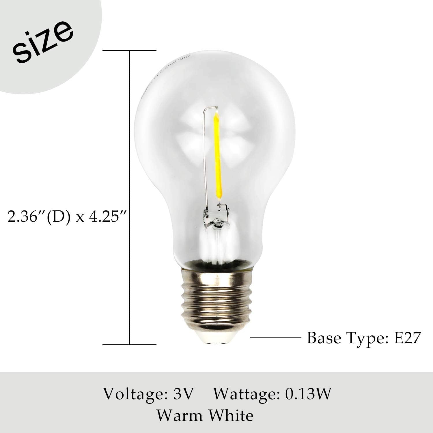 MJ PREMIER LED Light Bulb E27 Base, Warm White, Glass, Battery Operated, 3V, 1 Count