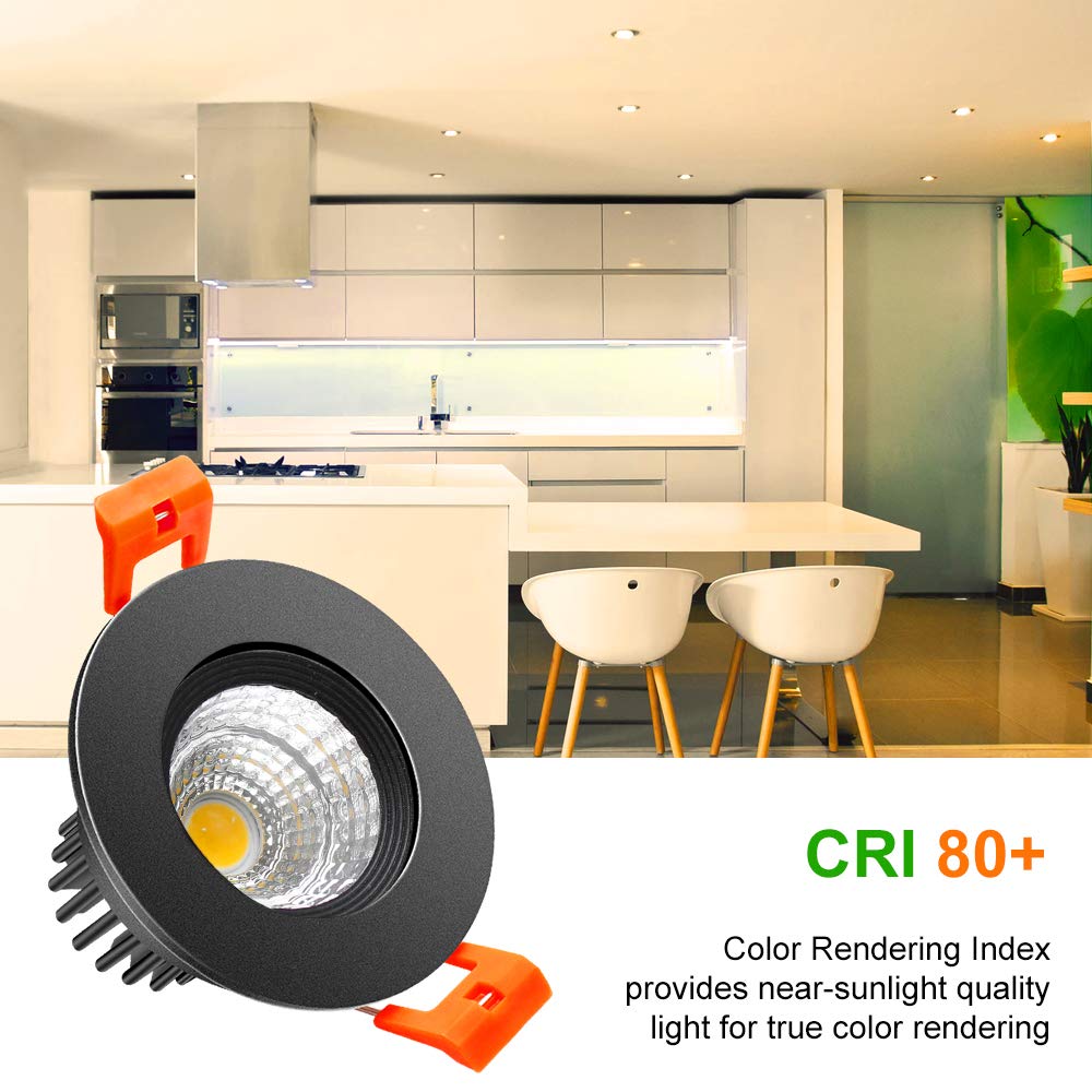 LightingWill 2-Inch Dimmable LED Downlight, 3W Warm White 3000K-3500K, Aluminum, Black Trim, 4-Pack