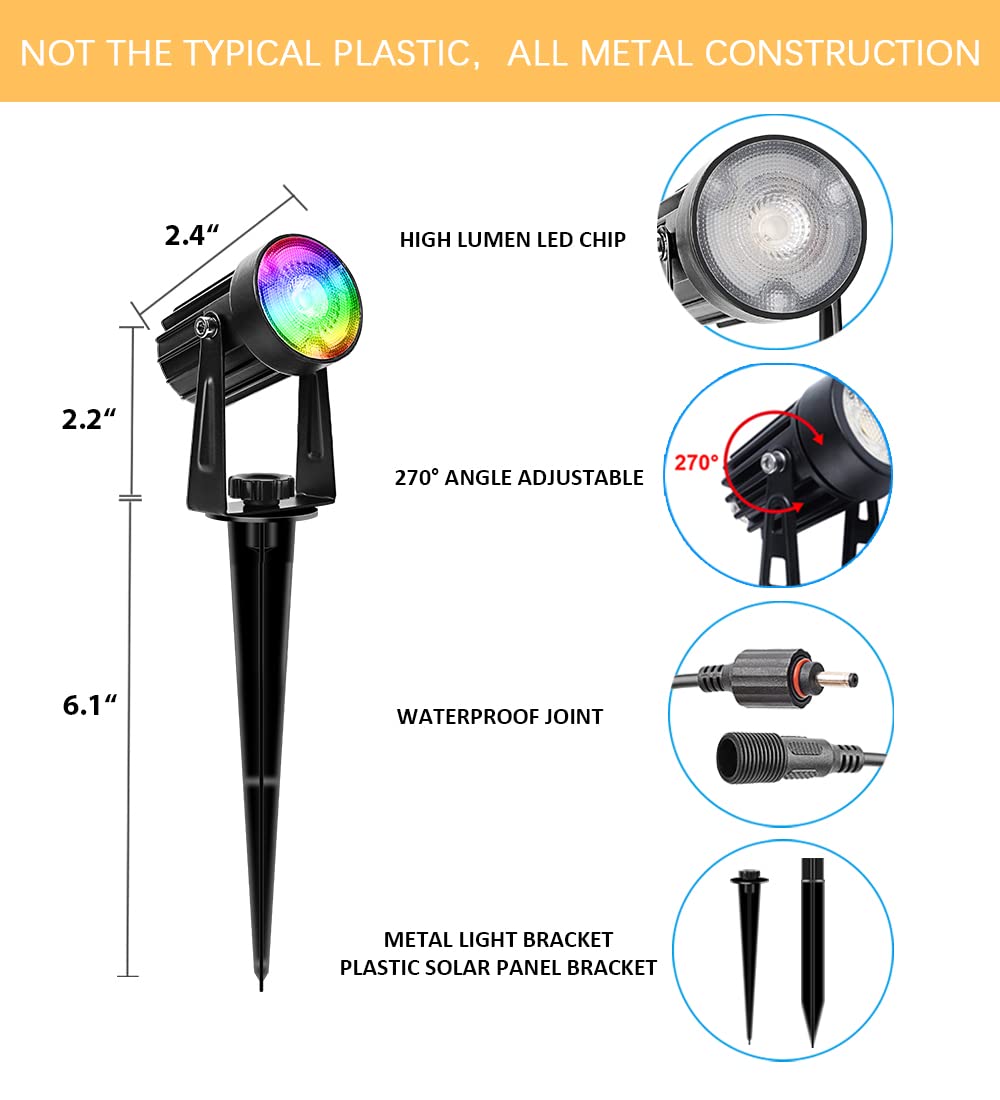 Aponuo Christmas Solar Spot Lights Outdoor Color Changing,2 Colors Modes Metal Solar Landscape Lighting Rgb Spotlights Waterproo