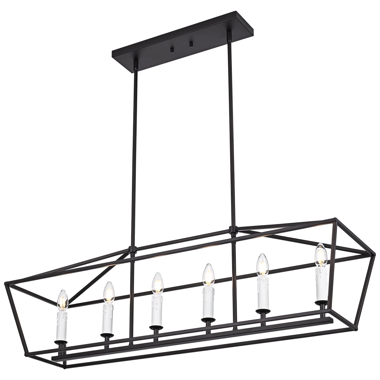 Winshen 6-Light Black Island Lighting  Industrial Pendant Light Fixtures Candle-Style For Kitchen Dining Room Living Room  E12 Bulb Base