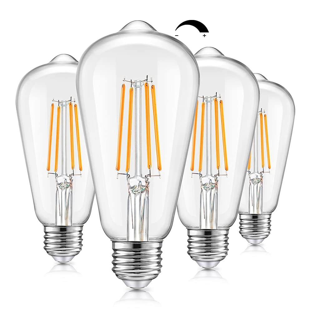 Vintage Led Dimmable Edison Light Bulbs 100W Incandescent Equivalent, 8W 1200Lumens, E26 Base Led Filament Bulb, 2700K Warm White, St64/St21 Antique Clear Glass For Home, Reading, Bathroom, 4-Pack