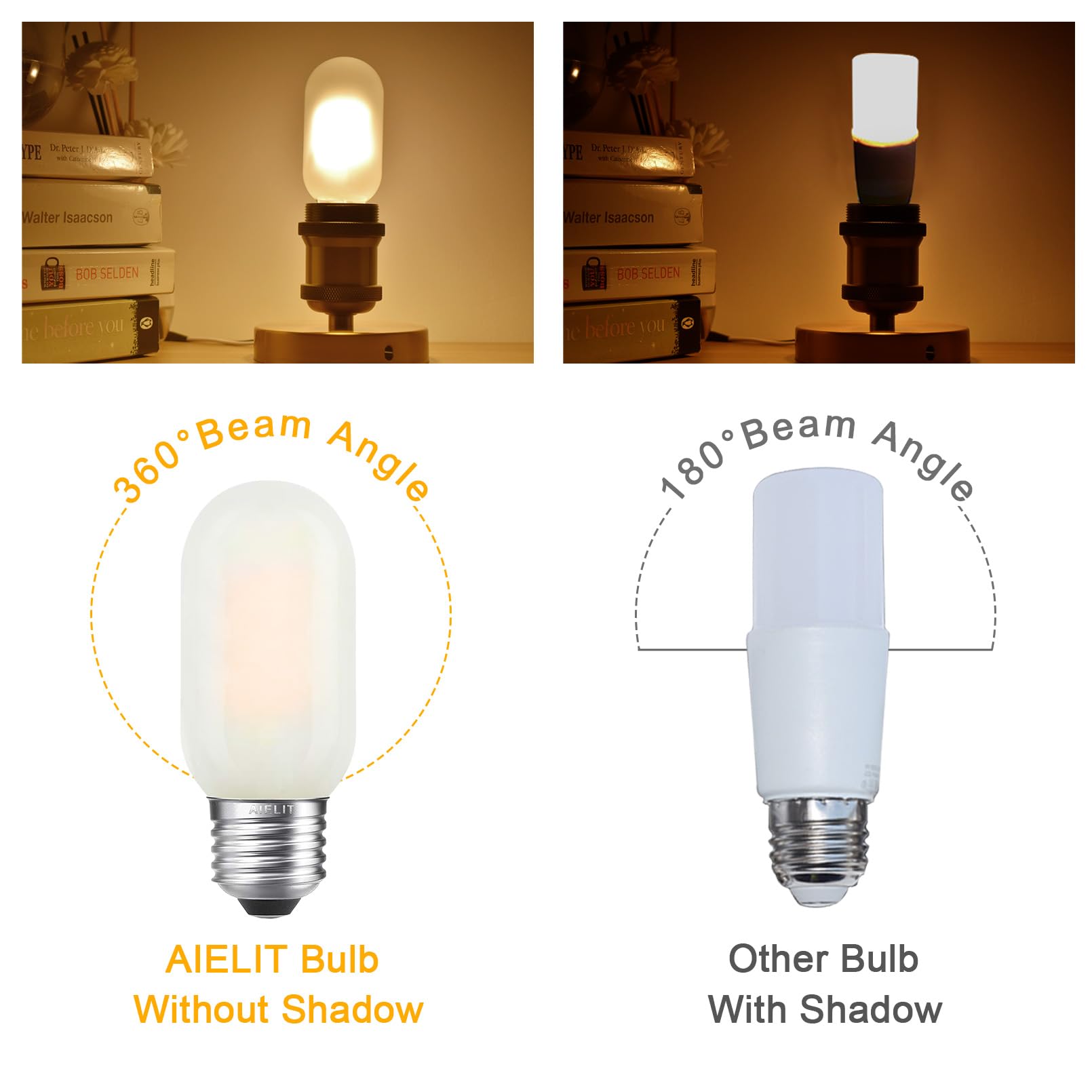 Aielit T45 Frosted Led Light Bulb 40 Watt Equivalent, 2700K Warm White, Tubular T14 E26 Led Bulbs Dimmable For Ceiling Pendant C