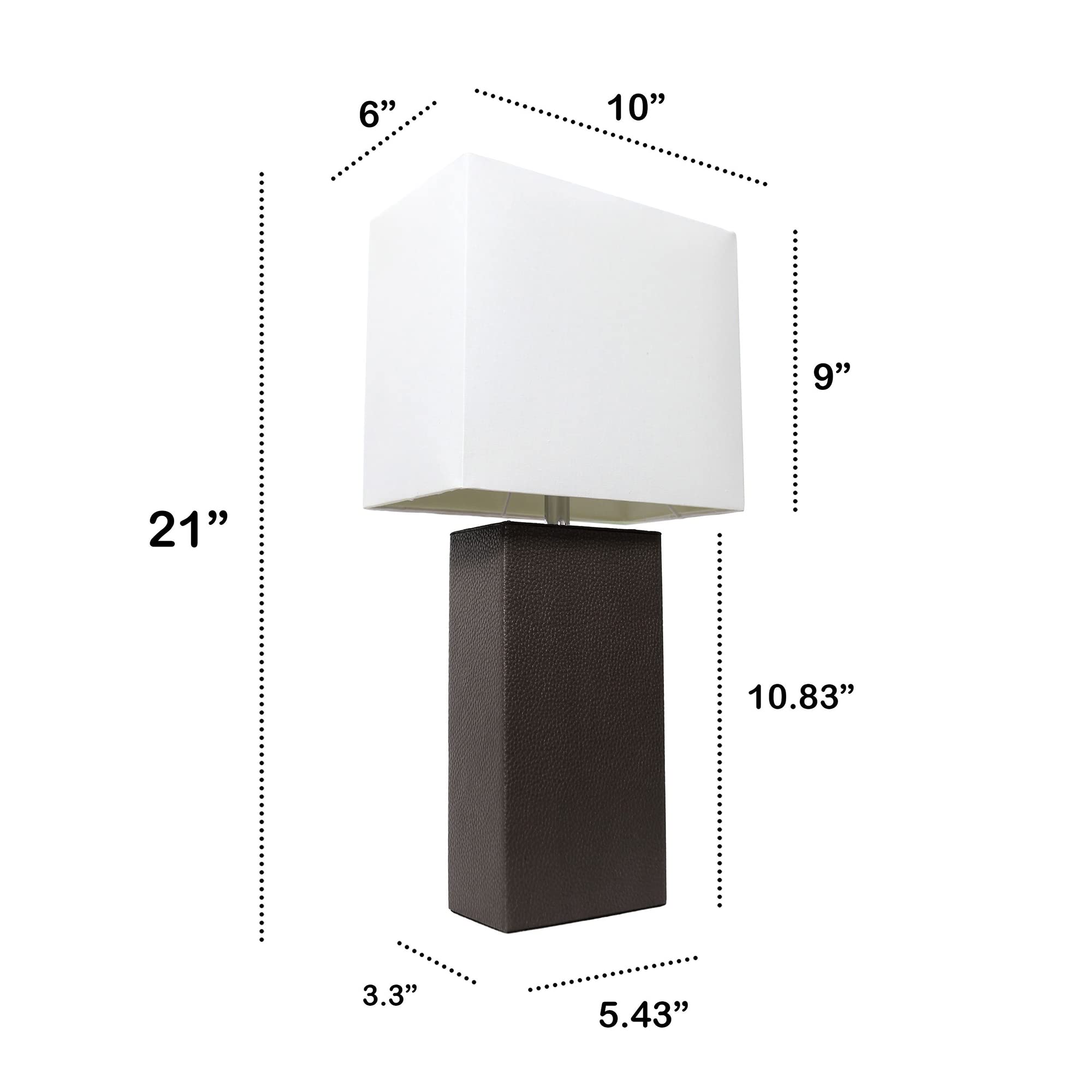 Lalia Home Espresso Brown Leather Base Modern Bedside Table Lamp With White Shade