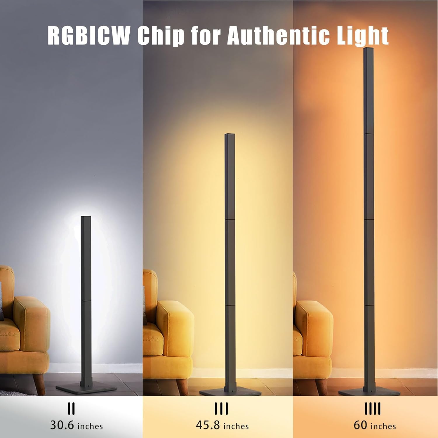 ibaye RGBICW Floor Lamp, 60 Inch Detachable Corner Light, Iron, Black, Compatible with Alexa & Google Assistant