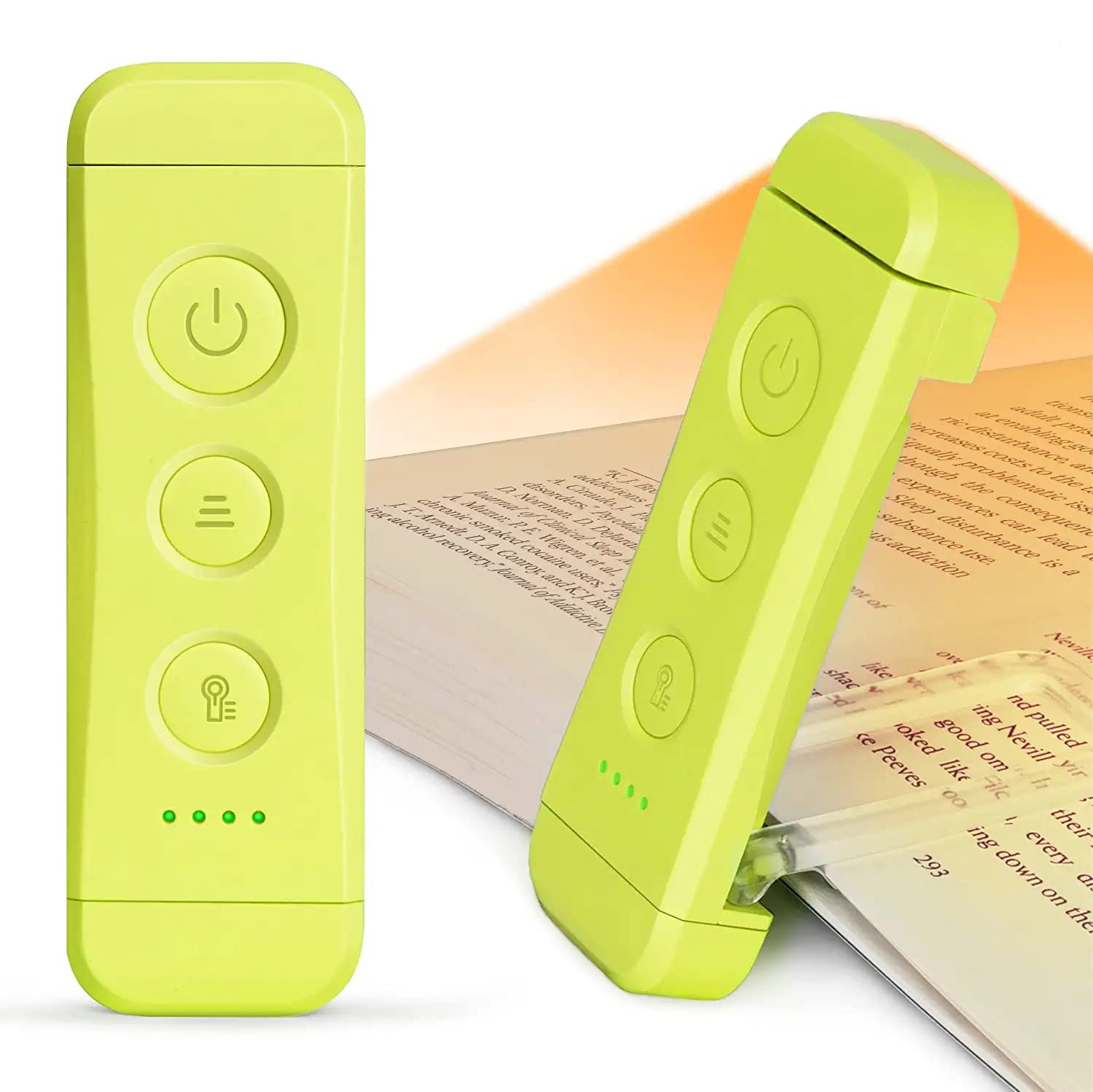 Glocusent USB Rechargeable Book Light, Clip-on LED, 3 Amber Colors, 5 Brightness Levels, Small, Soft Green, Model A15