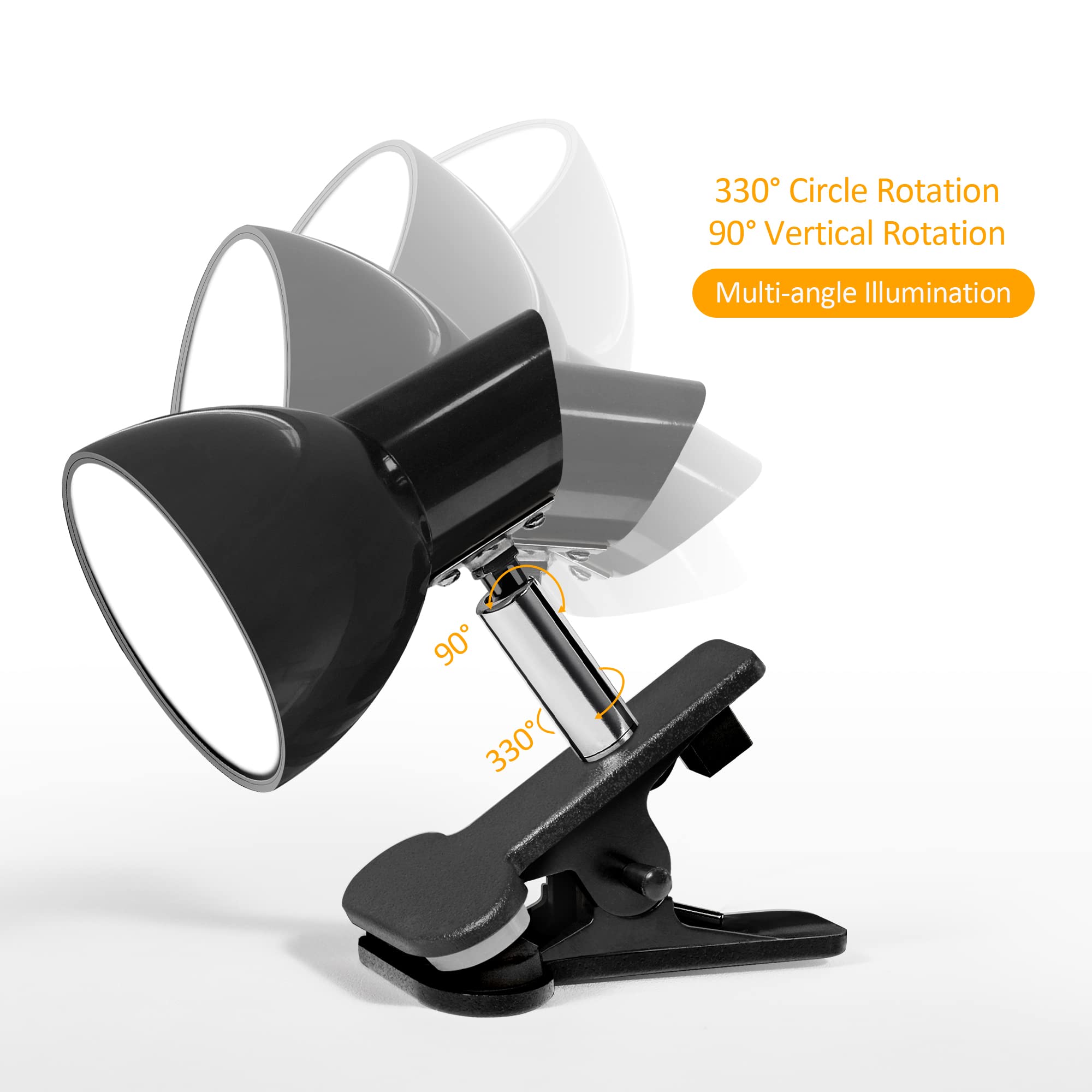 TOPMB Clamp Light - Super Bright Clip Lamp, Small, Black, Model HC001-B, Easy to Attach Illumination for Reading in Bed