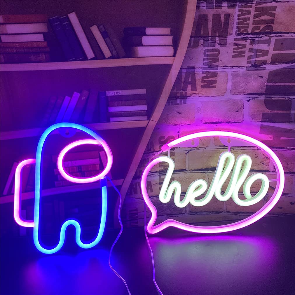 QiaoFei Alien Neon Sign Light, Astronaut Design, USB/Battery Operated, Blue-Pink, Model QFLTGL2161001, LED Art Decoration for Kids Room