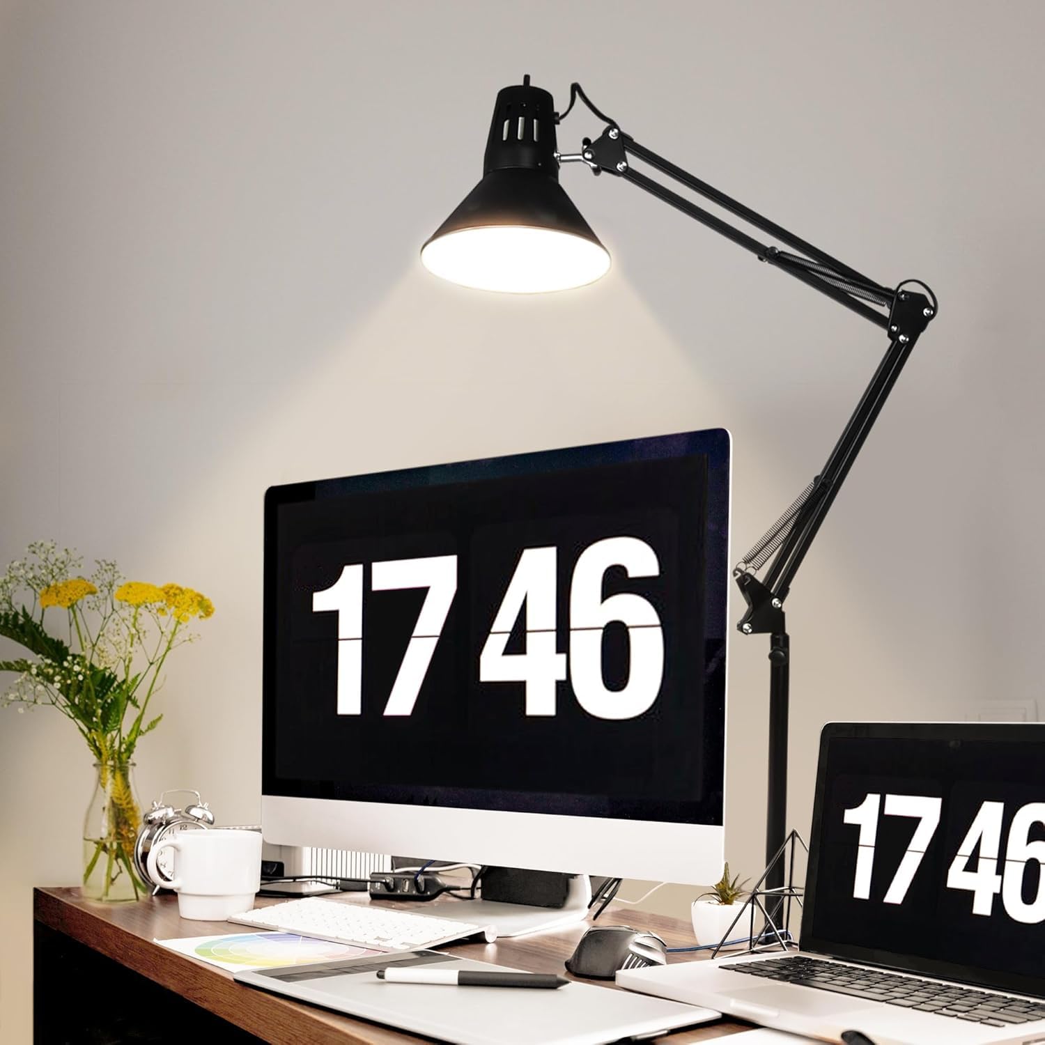 Hypool Desk Lamp W/A19 E26 Led Bulb For Home Office Eye-Caring Metal Extra Tall Swing Arm High Intensity Clamp Flexible Goosenec