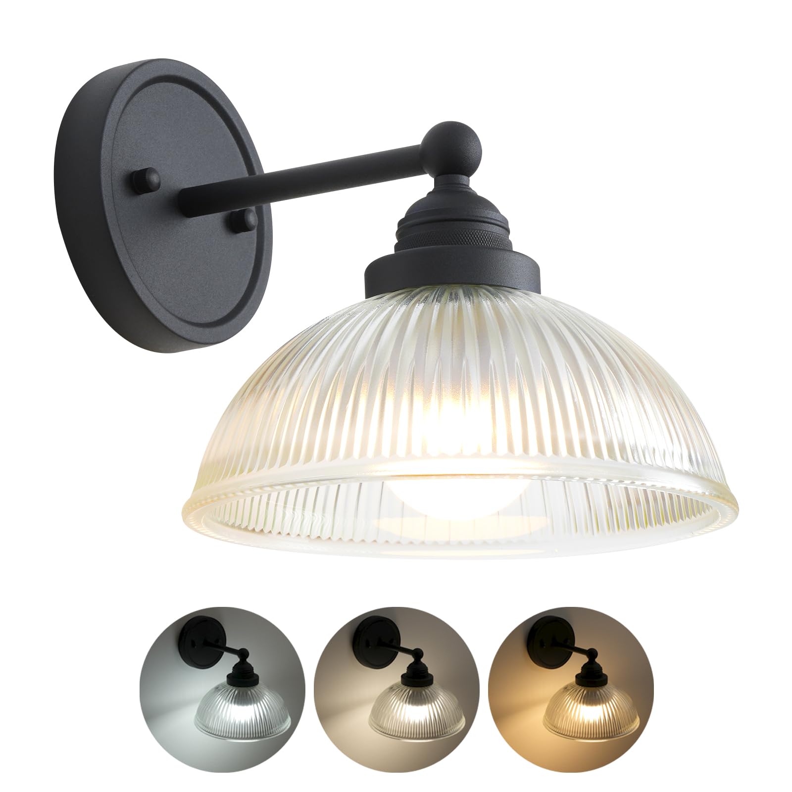 HEQIQEH Morden Rechargeable Battery Operated Industrial Wall Sconce with Clear Striped Glass Shade,Remote Control Wall Lamp, Mod