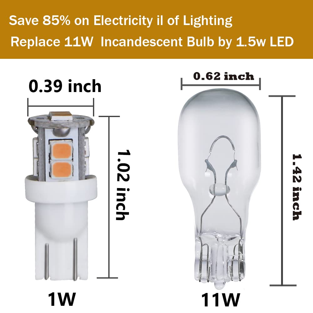 HUTTUUBUDU LED Landscape Light Bulbs 1W 12V Yellow White 2200K, 7W Low Voltage, Wedge Base T5, 8 Pack