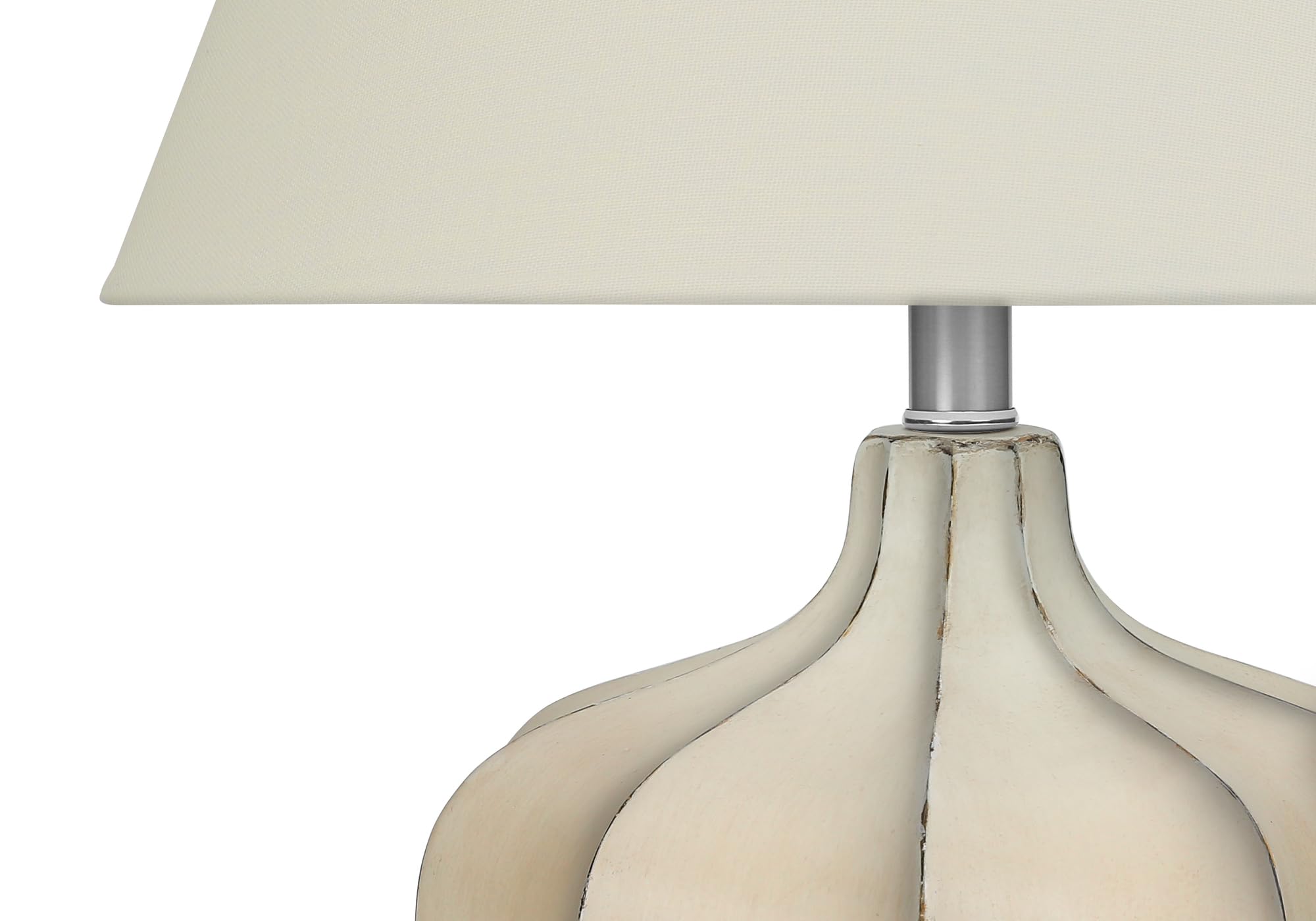 Monarch Specialties I 9733 Table Lamp, Cream Resin, Ivory Shade, 16inL x 16inW x 20.75inH