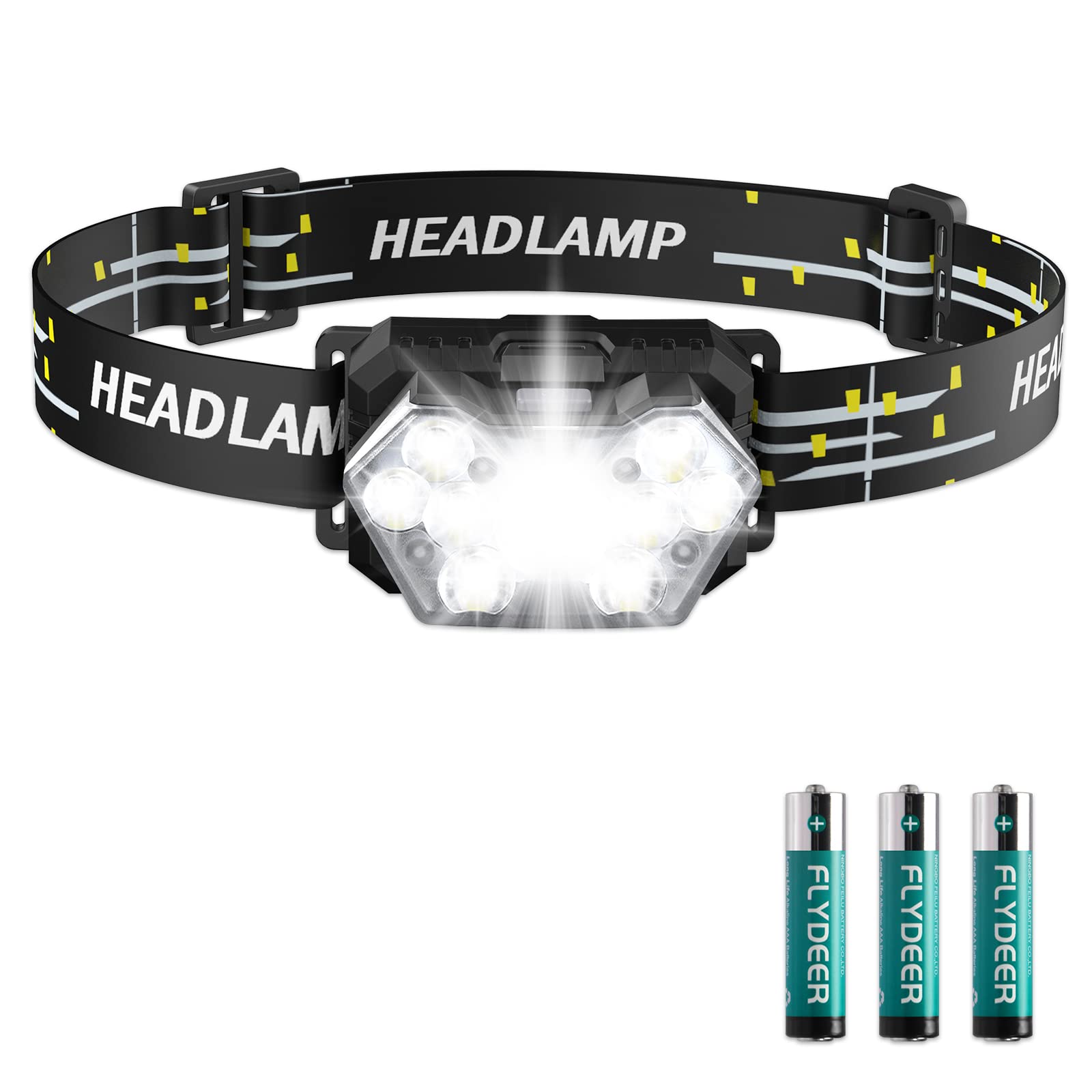 Lsnisni 9 LED Headlamp, 2000 Lumen, 6 Modes, IPX5 Waterproof, Lightweight, AAA Batteries Included, Model HL-aaa-1