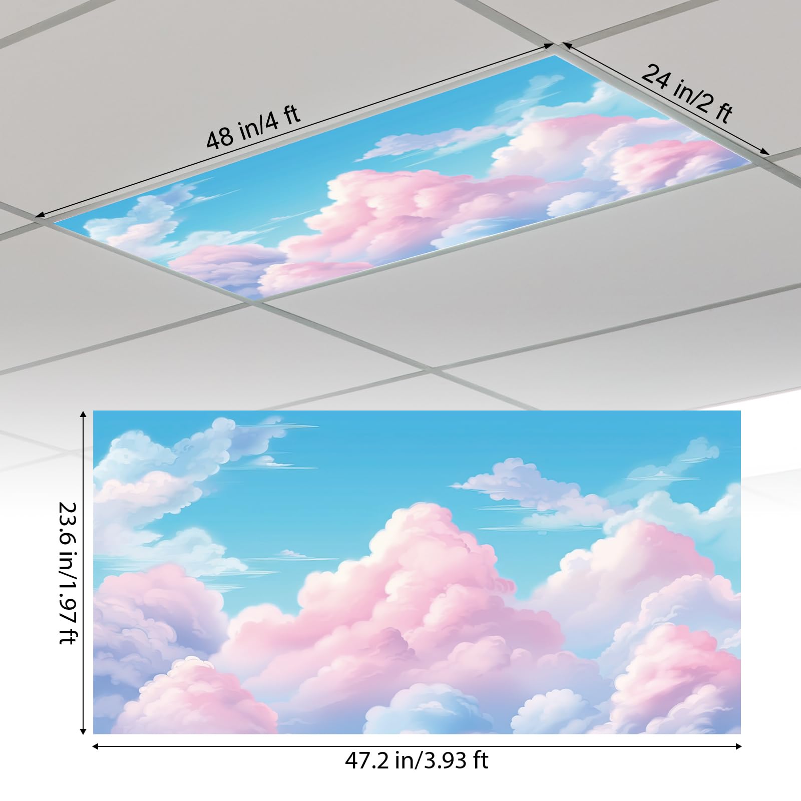 Outus 6 Pcs Fluorescent Light Cover Classroom Lighting Cover With 10 Magnets Light Filter Magnetic Ceiling Panel Decoration 2 X 4 Ft (23.62 X 47.24 In) Reduce Glare For Office School (6 Pink Cloud)