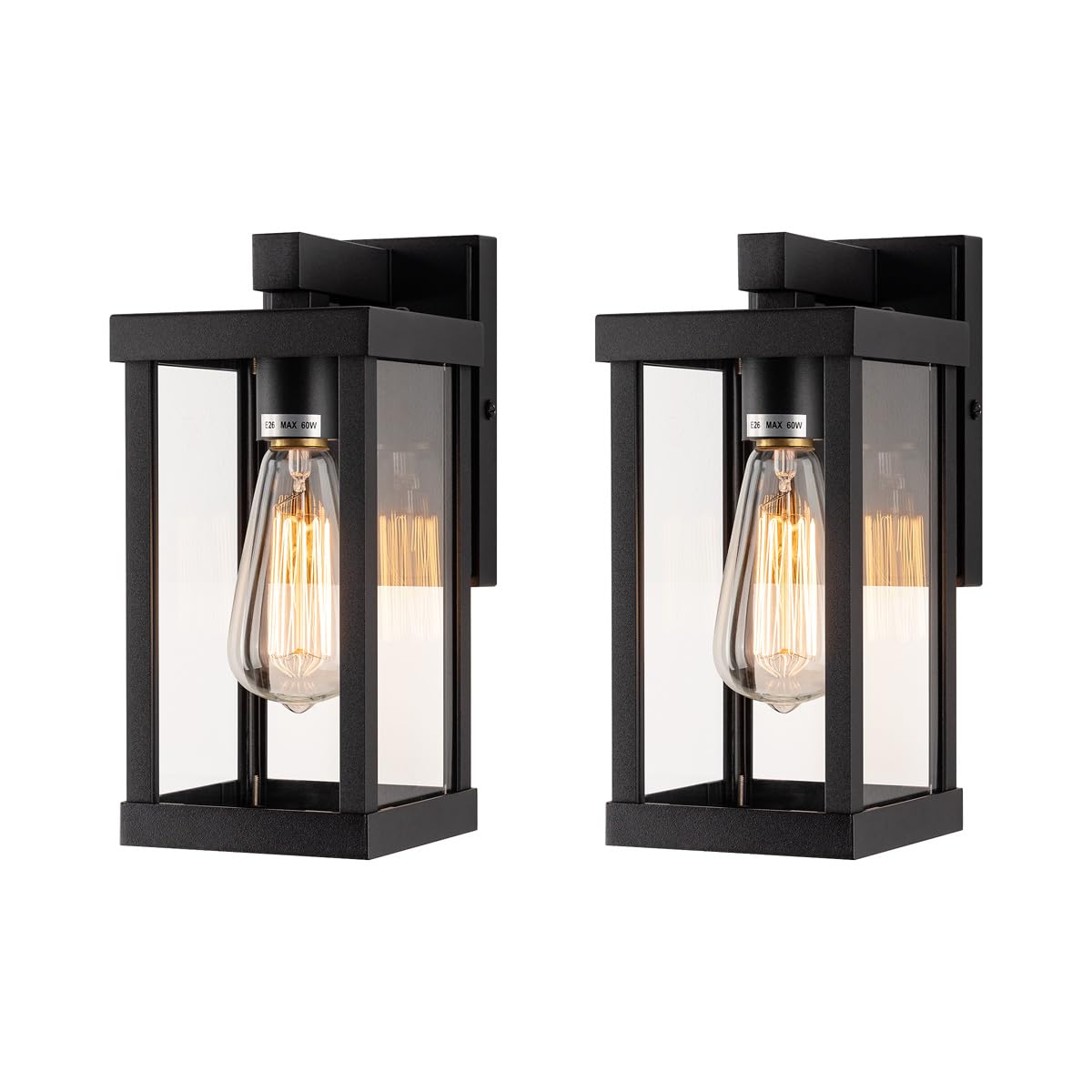 Mirrea 11&quot; Matte Black Outdoor Wall Sconce, Waterproof Rectangular Metal Frame, Pack Of 2