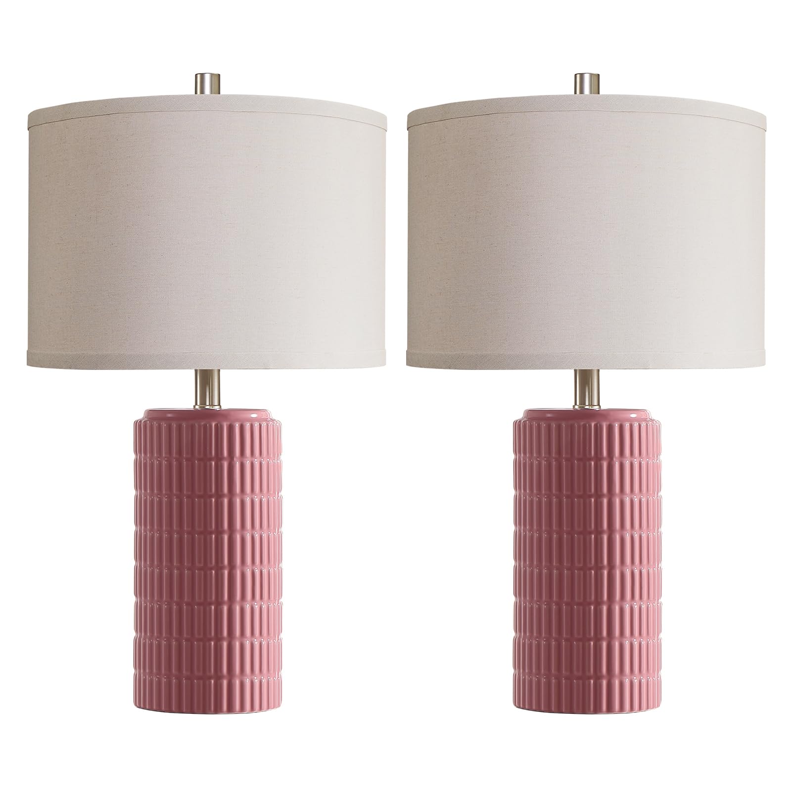 AIEAMPDO 23 Set of 2 Pink Ceramic Table Lamp for Living Room Bedroom  Modern Farmhouse Nightstand Desk Lamps for Dining Room Dresser End Table Entryway  2 LED Bulbs Included